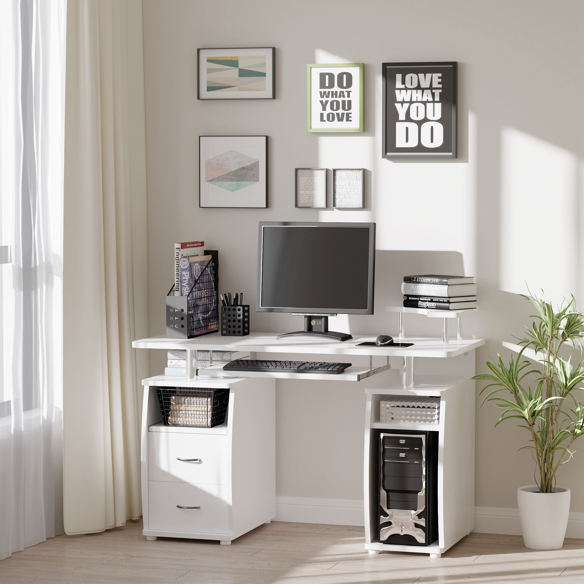 Computer Desk with Keyboard Tray - White 47"-DECOROLALA