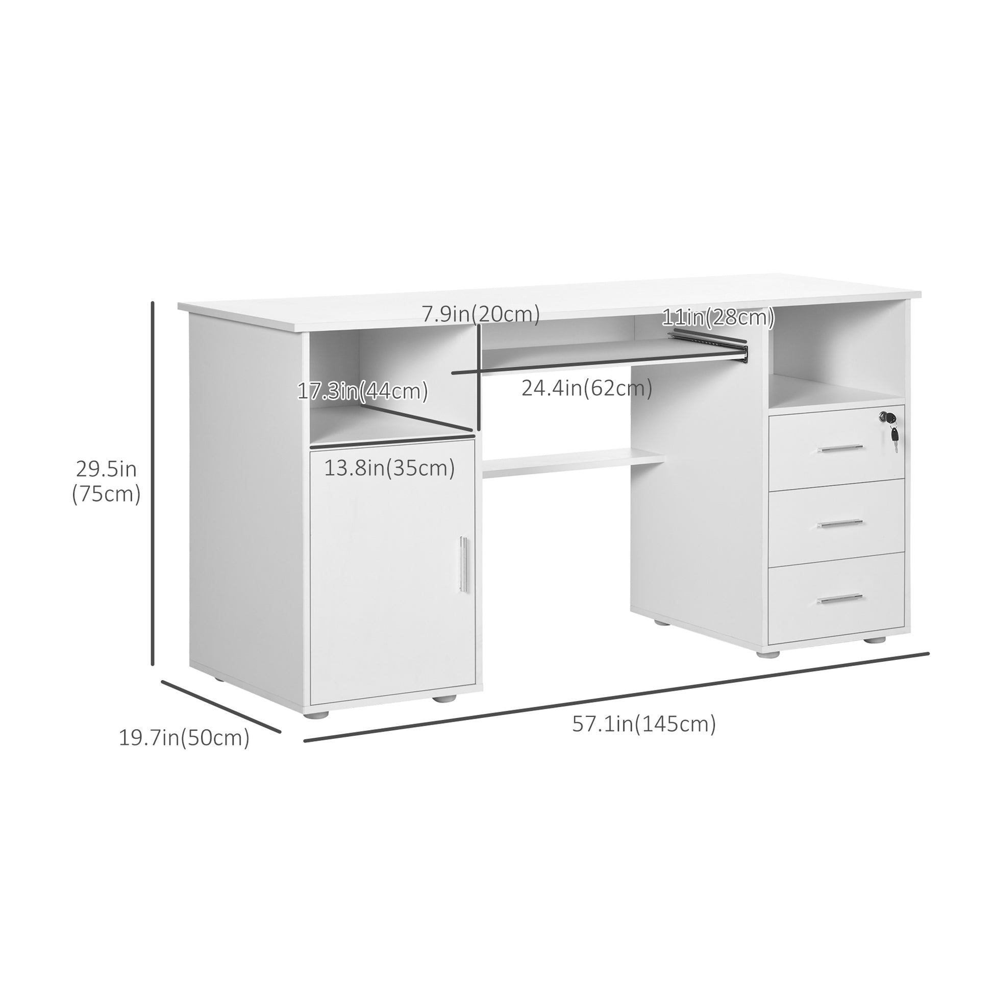 Computer Desk with Keyboard Tray - White 57"-DECOROLALA