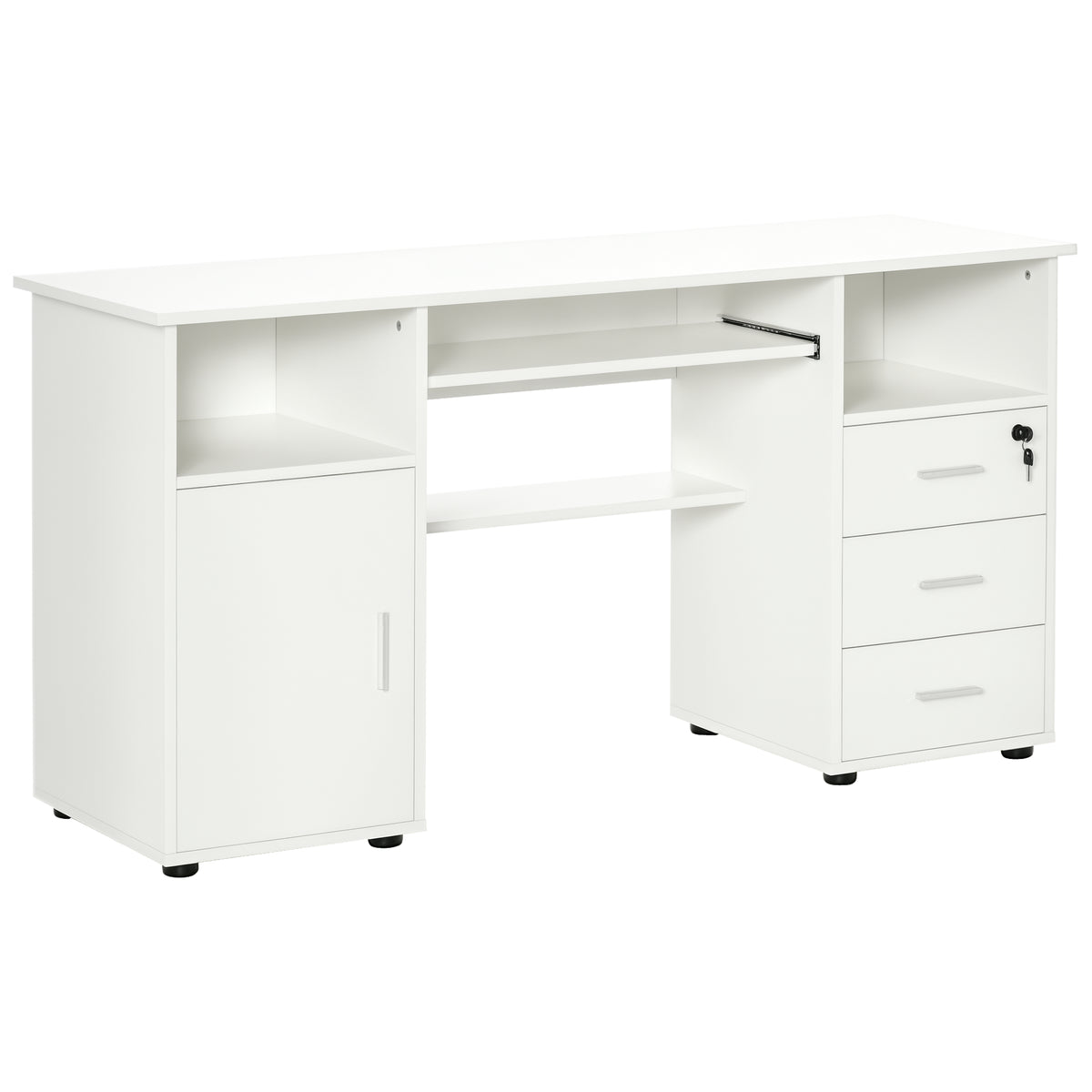 Computer Desk with Keyboard Tray - White 57"-DECOROLALA