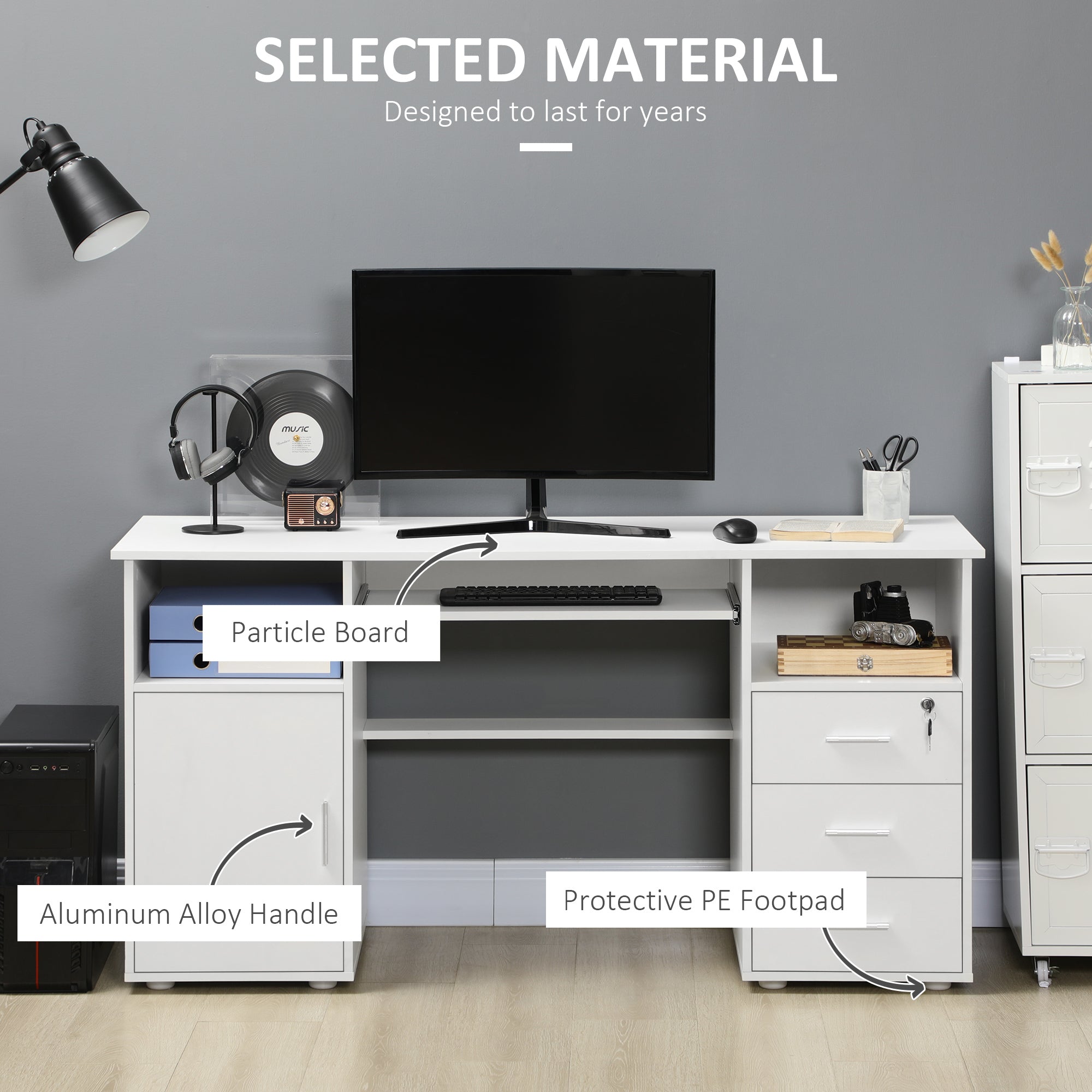 Computer Desk with Keyboard Tray - White 57"-DECOROLALA