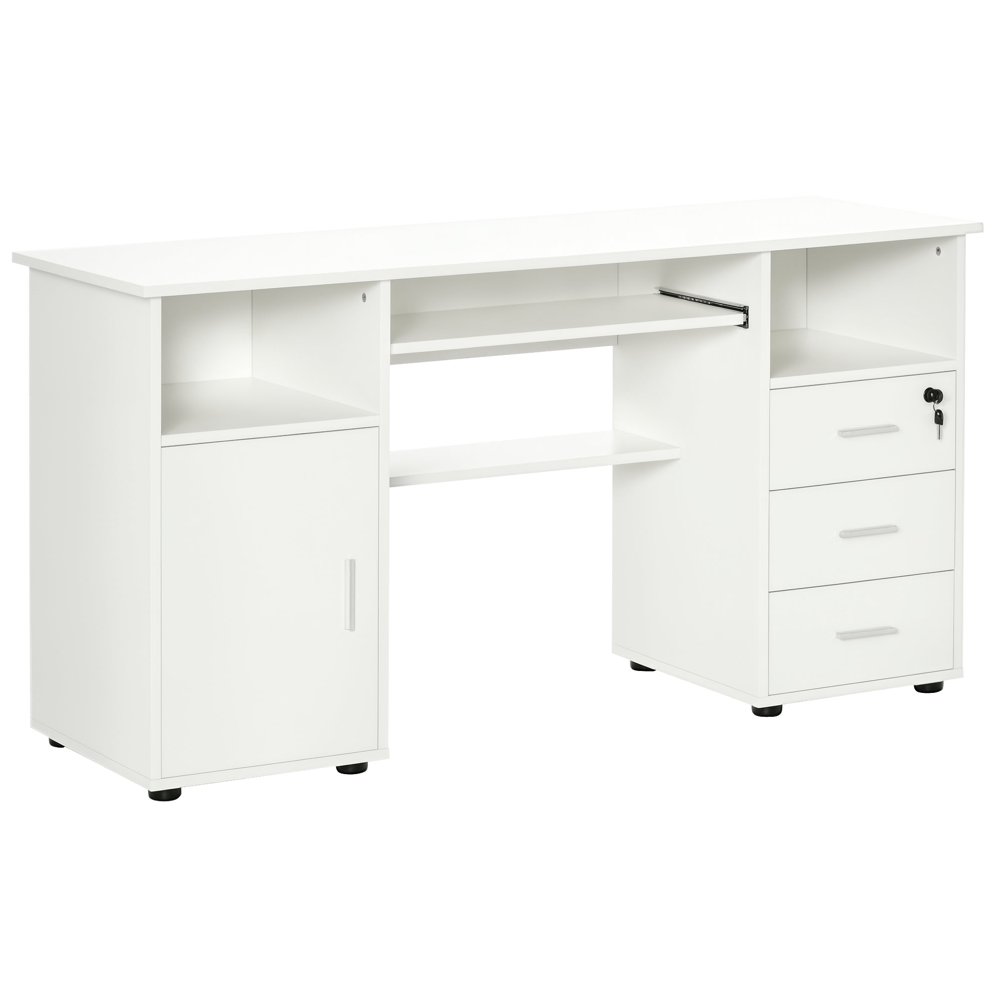 Computer Desk with Keyboard Tray - White 57"-DECOROLALA