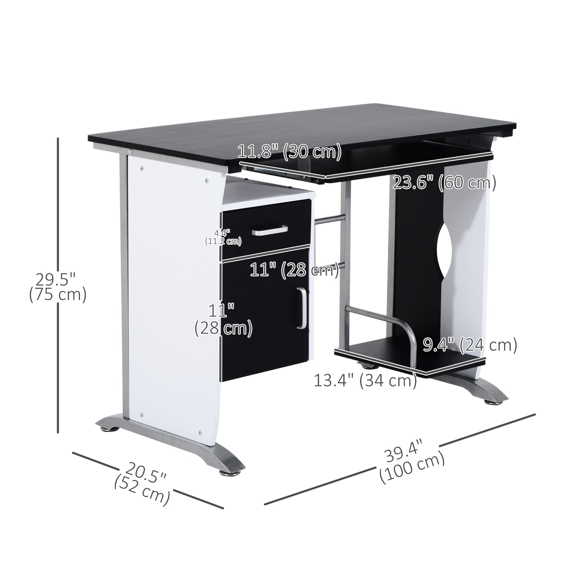 Computer Desk with Keyboard Tray and CPU Stand - Black/White-Office Products > Office Furniture > Office Desks & Work Stations > Computer Desks-DECOROLALA