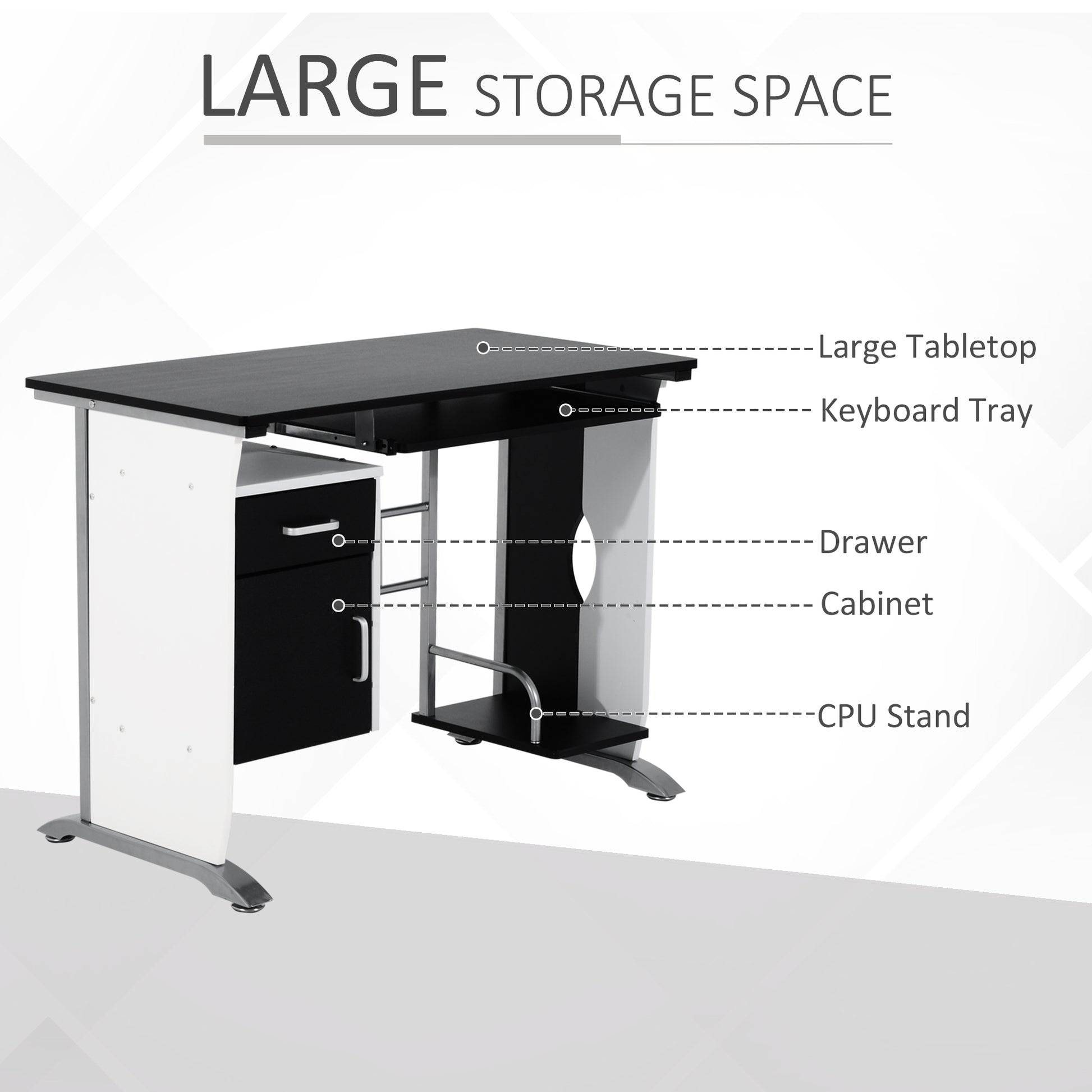 Computer Desk with Keyboard Tray and CPU Stand - Black/White-Office Products > Office Furniture > Office Desks & Work Stations > Computer Desks-DECOROLALA