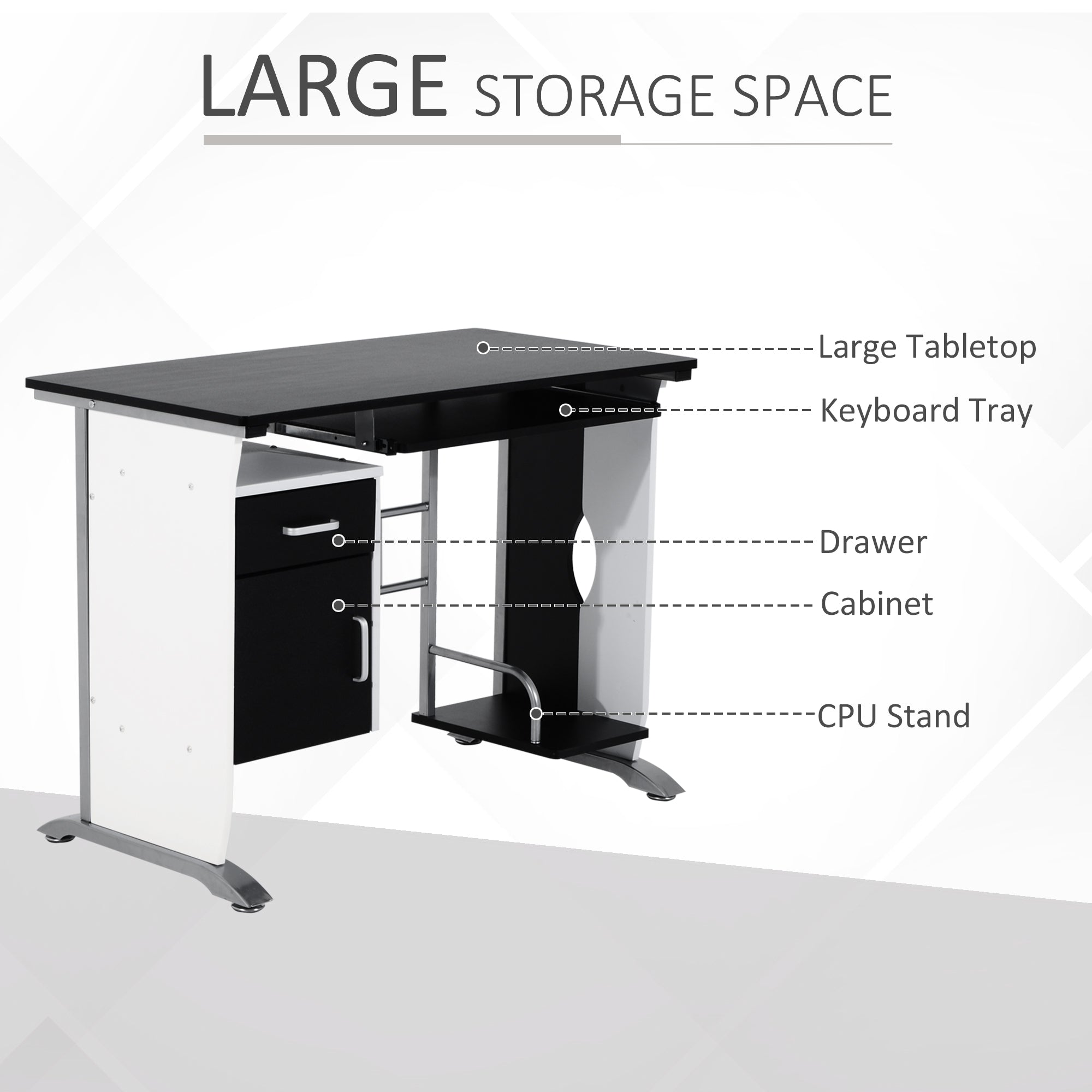 Computer Desk with Keyboard Tray and CPU Stand - Black/White-Office Products > Office Furniture > Office Desks & Work Stations > Computer Desks-DECOROLALA