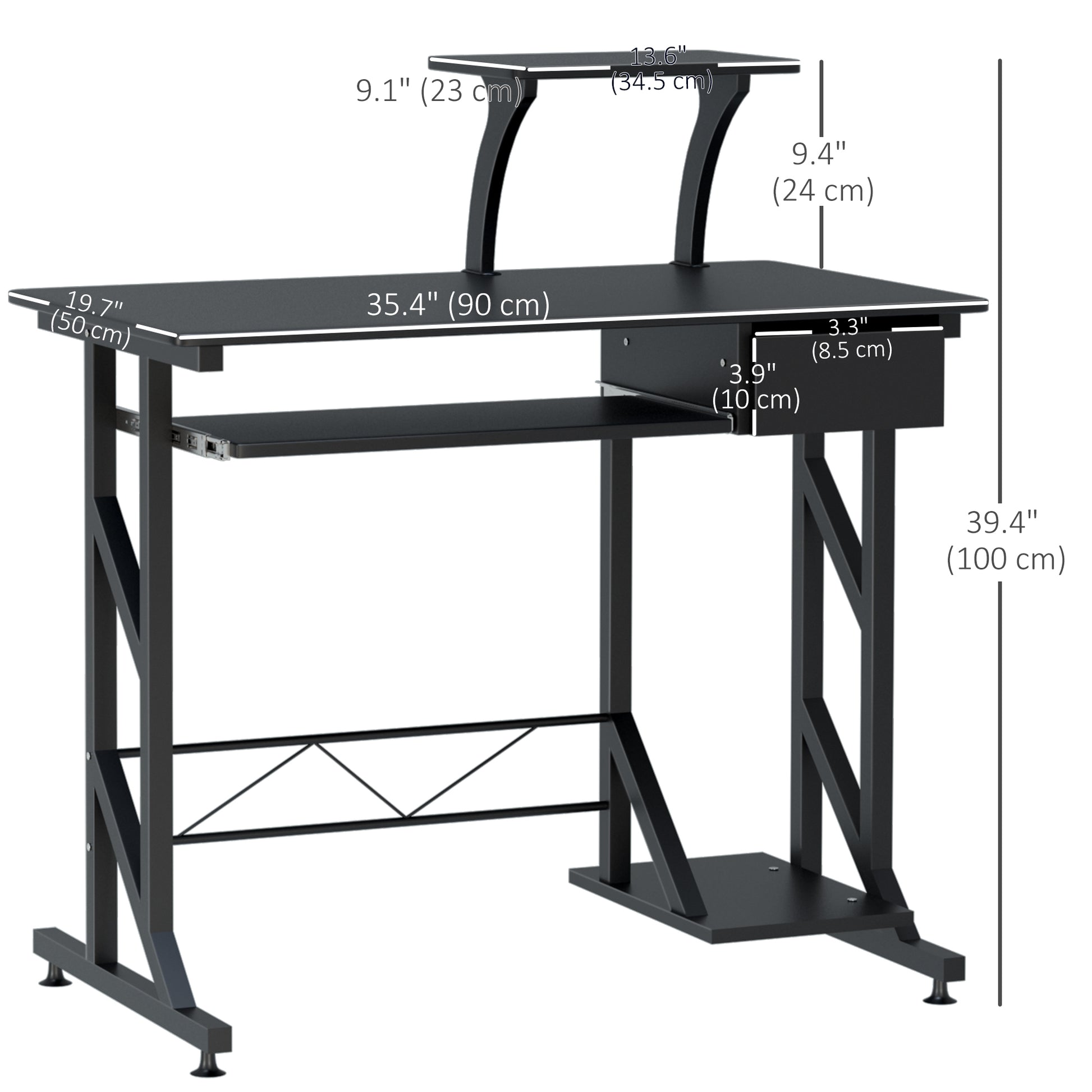 Computer Desk with Keyboard Tray and Drawer - Black 35"-Office Products > Office Furniture > Office Desks & Work Stations > Computer Desks-DECOROLALA