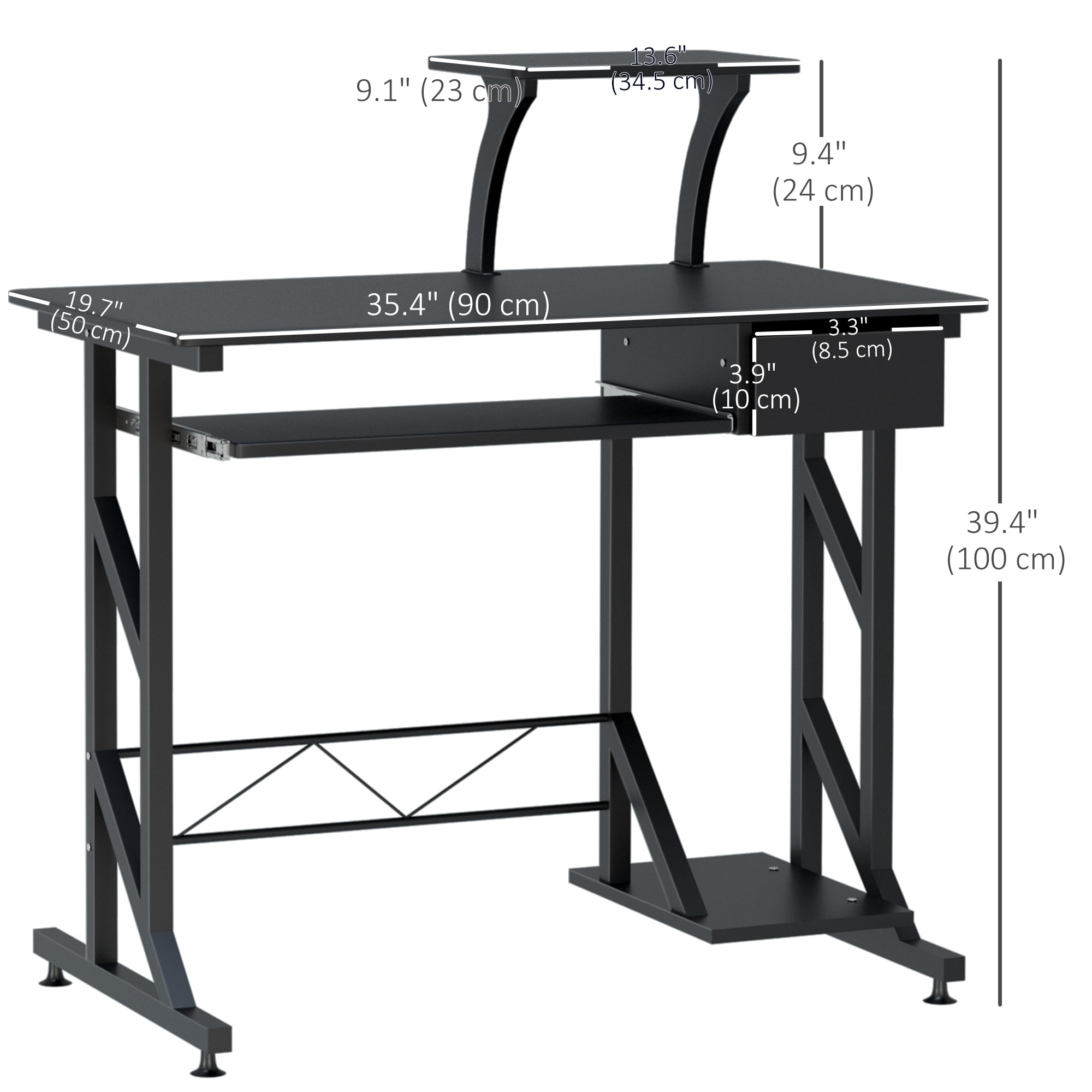 Computer Desk with Keyboard Tray and Drawer - Black 35"-Office Products > Office Furniture > Office Desks & Work Stations > Computer Desks-DECOROLALA
