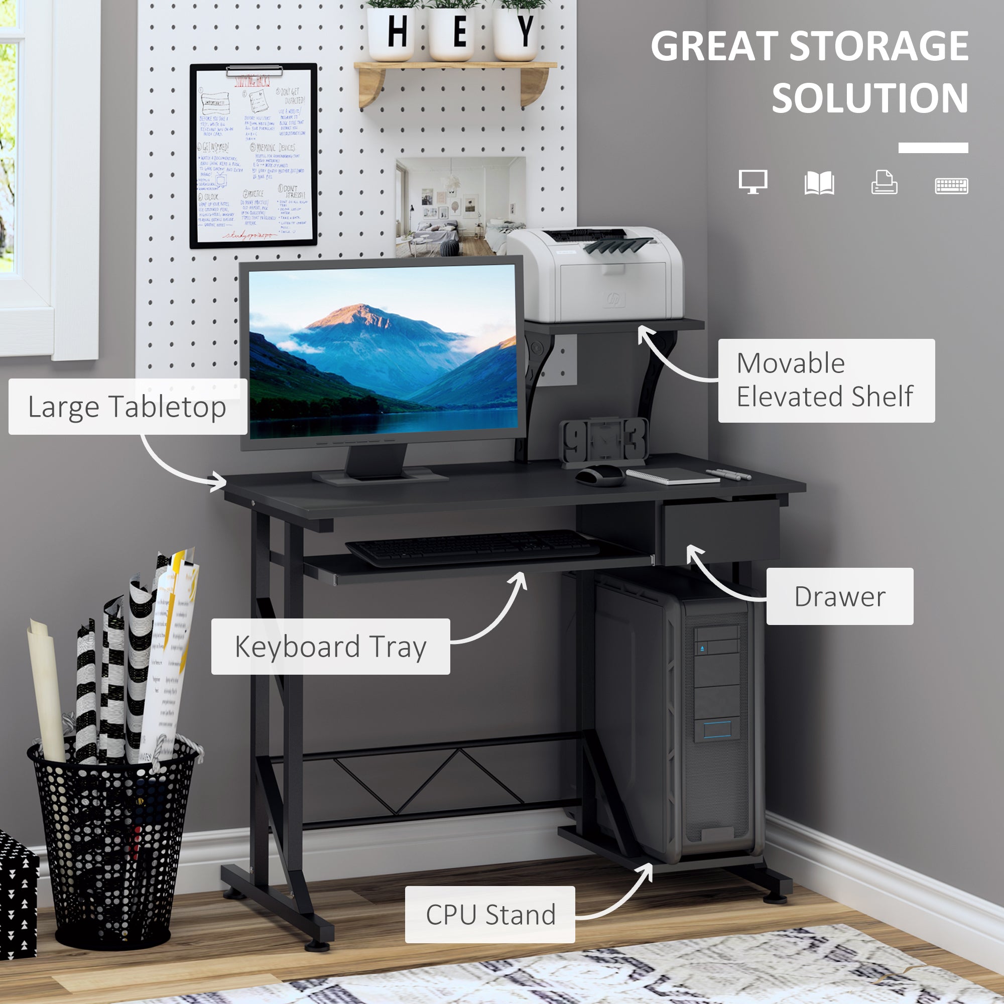 Computer Desk with Keyboard Tray and Drawer - Black 35"-Office Products > Office Furniture > Office Desks & Work Stations > Computer Desks-DECOROLALA