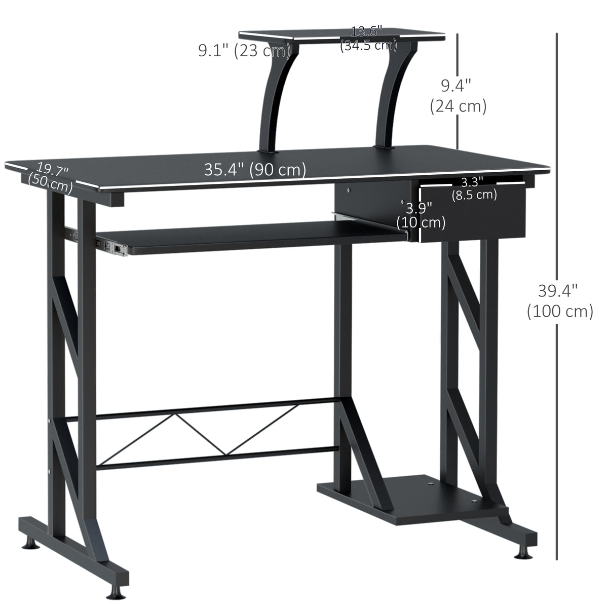 Computer Desk with Keyboard Tray and Drawer - Black 35"-Office Products > Office Furniture > Office Desks & Work Stations > Computer Desks-DECOROLALA