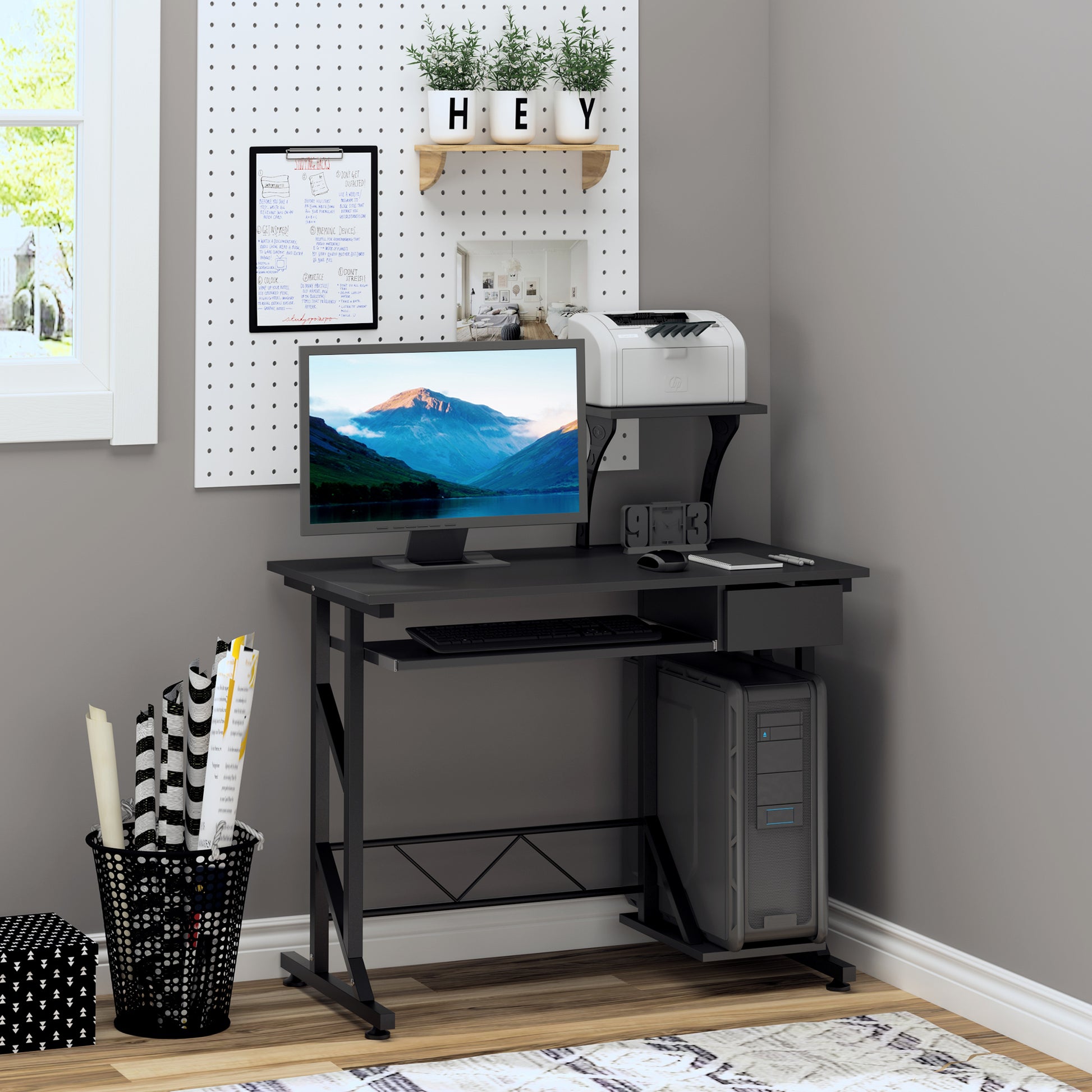 Computer Desk with Keyboard Tray and Drawer - Black 35"-Office Products > Office Furniture > Office Desks & Work Stations > Computer Desks-DECOROLALA