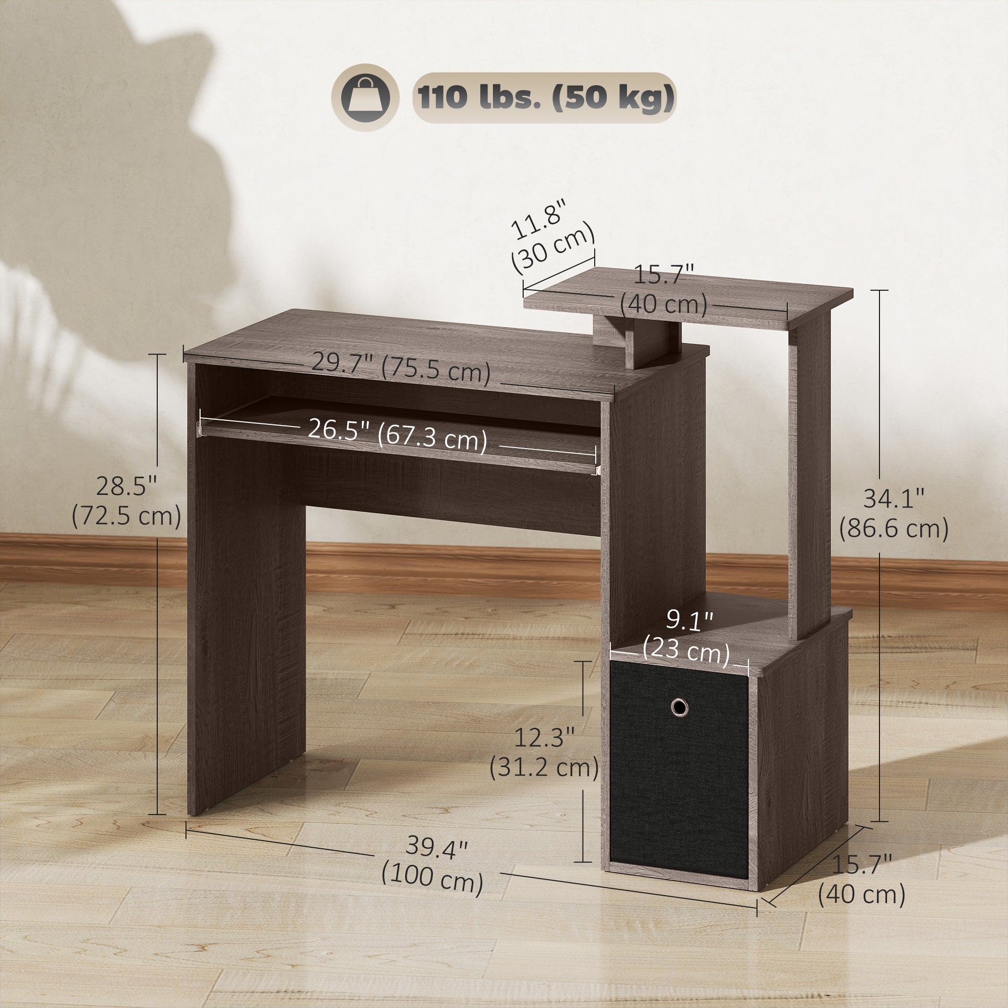 Computer Desk with Keyboard Tray and Drawer - Grey-Office Products > Office Furniture > Office Desks & Work Stations > Computer Desks-DECOROLALA