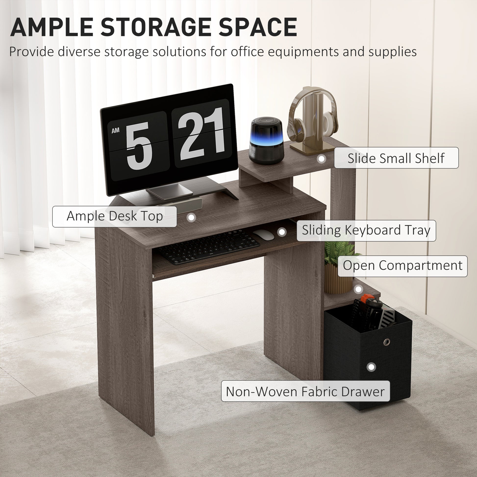 Computer Desk with Keyboard Tray and Drawer - Grey-Office Products > Office Furniture > Office Desks & Work Stations > Computer Desks-DECOROLALA