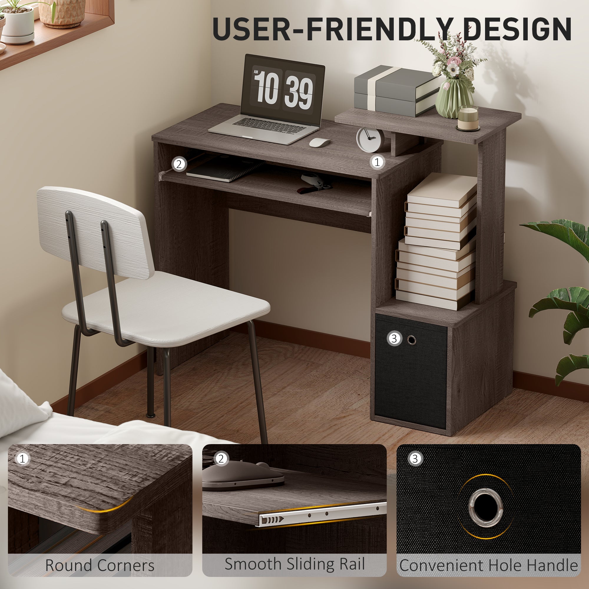 Computer Desk with Keyboard Tray and Drawer - Grey-Office Products > Office Furniture > Office Desks & Work Stations > Computer Desks-DECOROLALA
