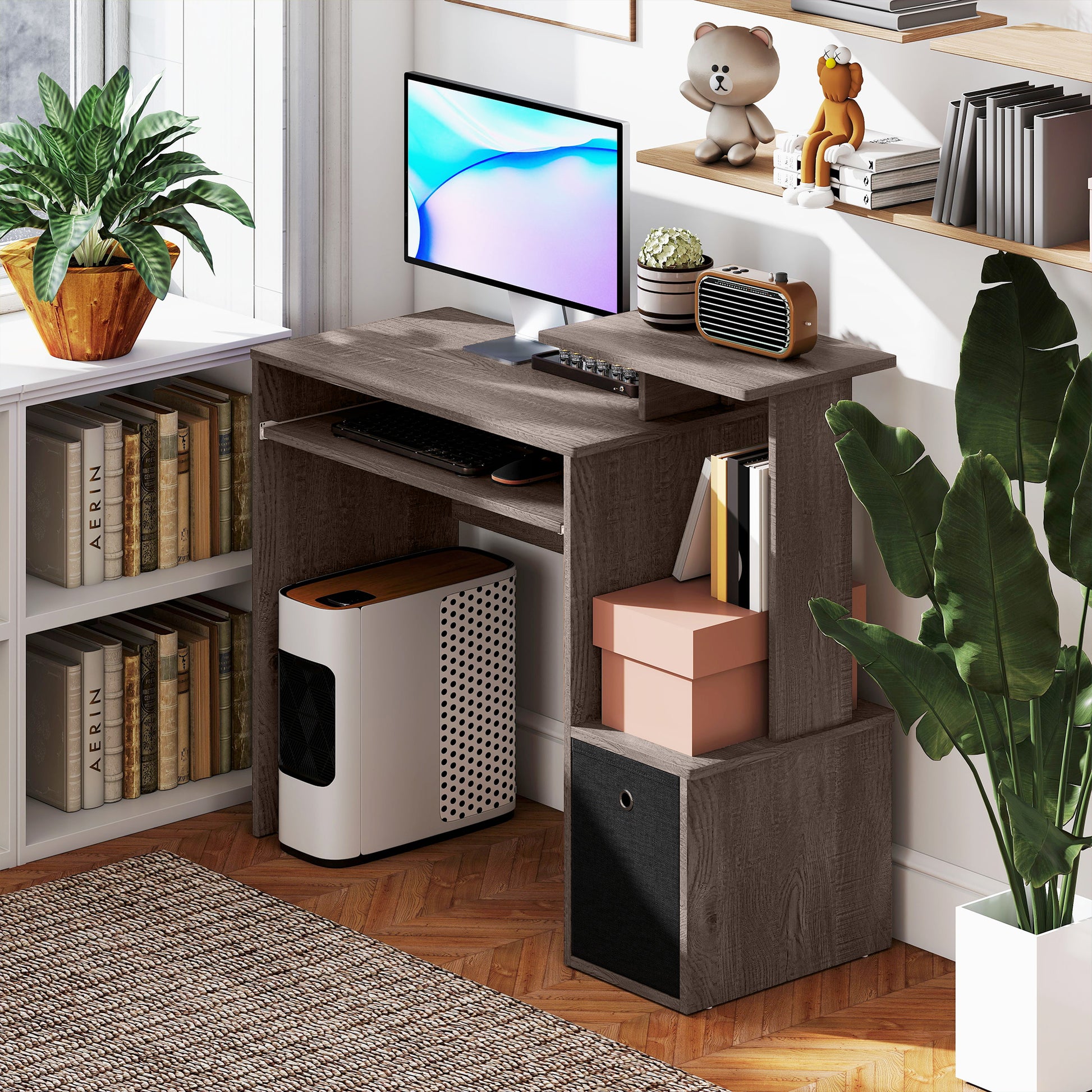 Computer Desk with Keyboard Tray and Drawer - Grey-Office Products > Office Furniture > Office Desks & Work Stations > Computer Desks-DECOROLALA