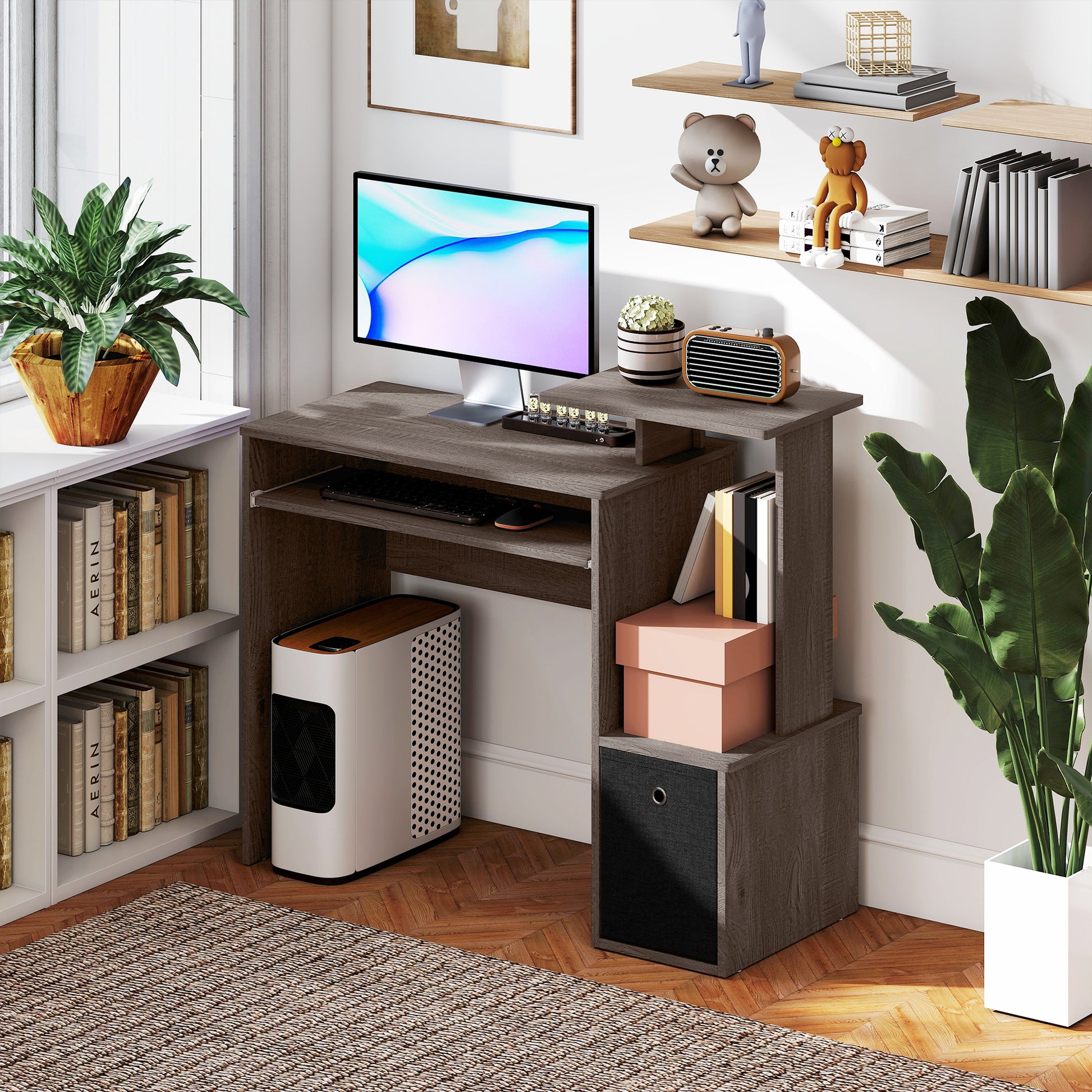 Computer Desk with Keyboard Tray and Drawer - Grey-Office Products > Office Furniture > Office Desks & Work Stations > Computer Desks-DECOROLALA