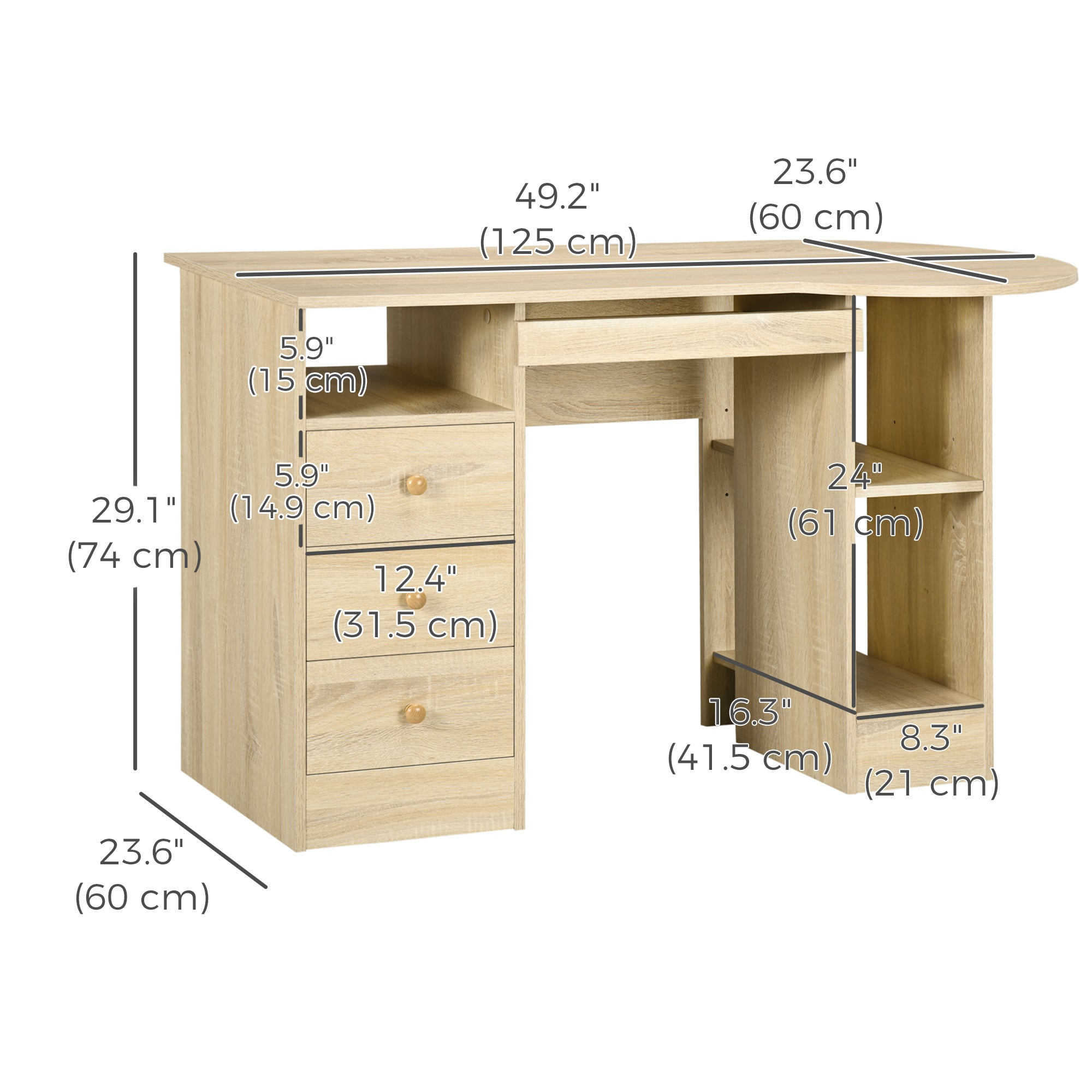 Computer Desk with Keyboard Tray and Storage - Natural-DECOROLALA