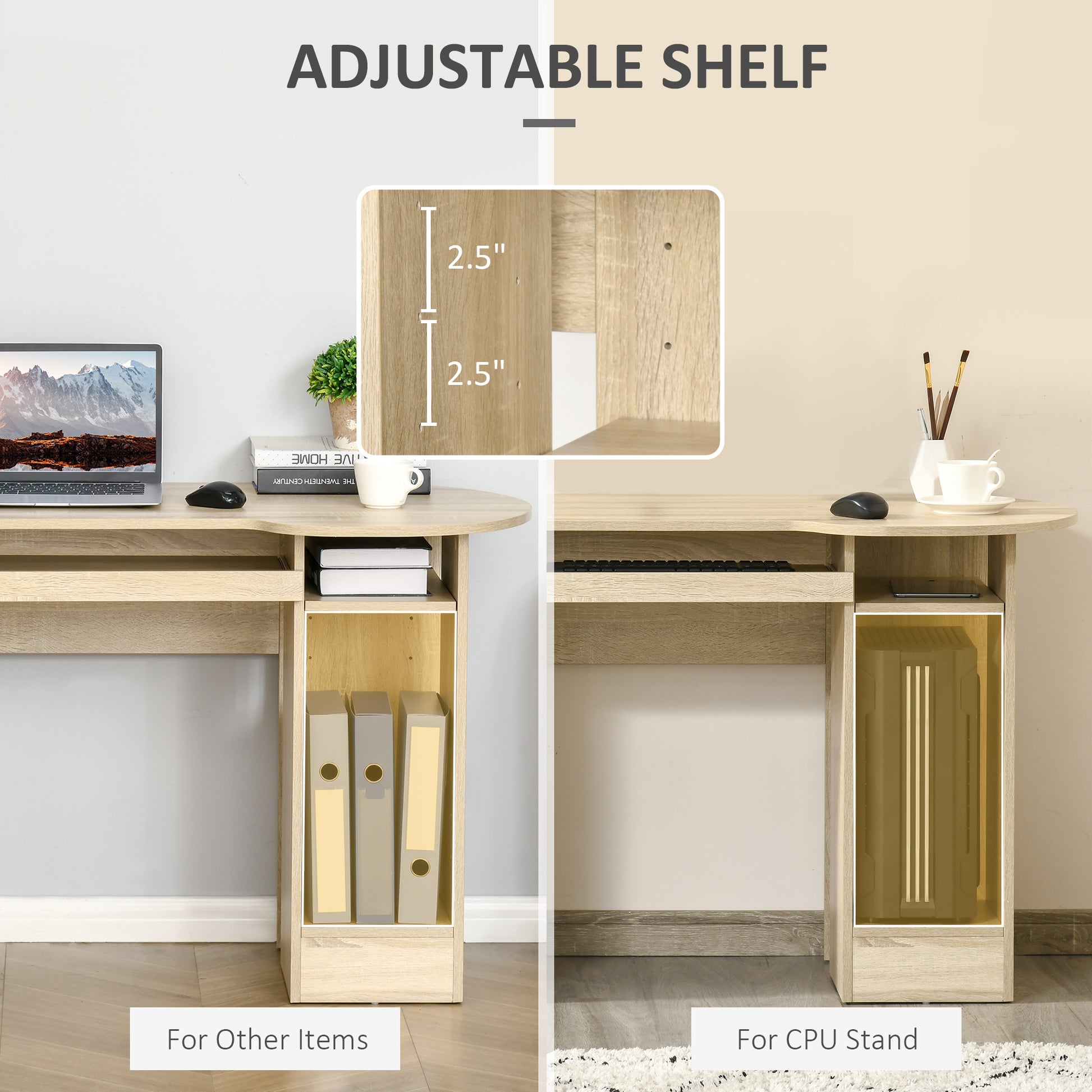 Computer Desk with Keyboard Tray and Storage - Natural-DECOROLALA