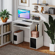 Computer Desk with Keyboard Tray and Storage - White-Computer Desks-DECOROLALA