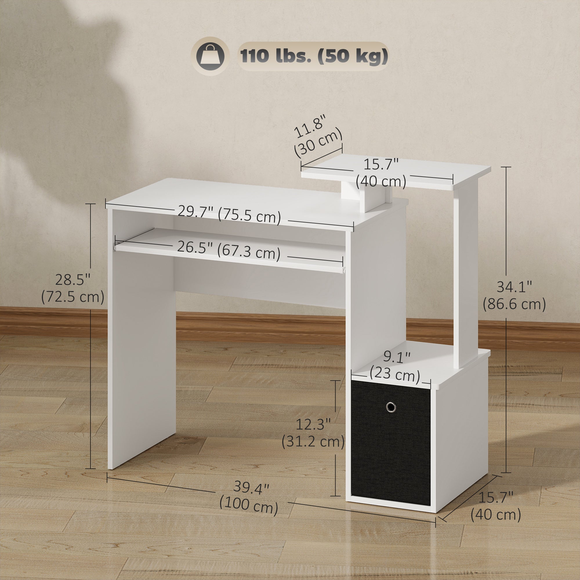 Computer Desk with Keyboard Tray and Storage - White-Office Products > Office Furniture > Office Desks & Work Stations > Computer Desks-DECOROLALA
