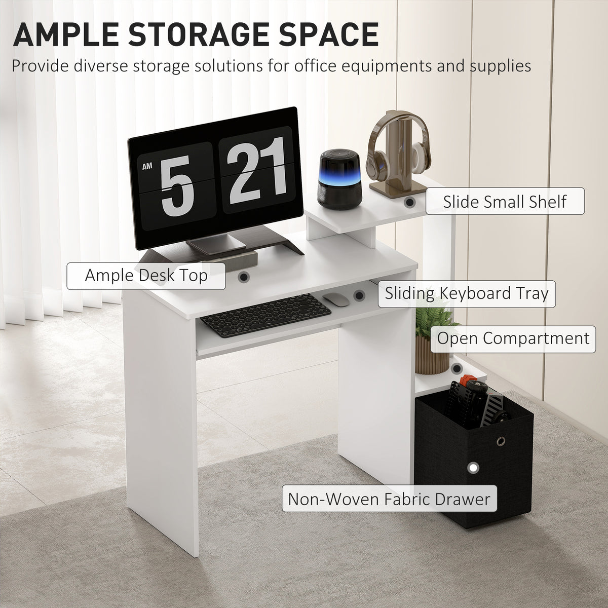 Computer Desk with Keyboard Tray and Storage - White-Office Products > Office Furniture > Office Desks & Work Stations > Computer Desks-DECOROLALA