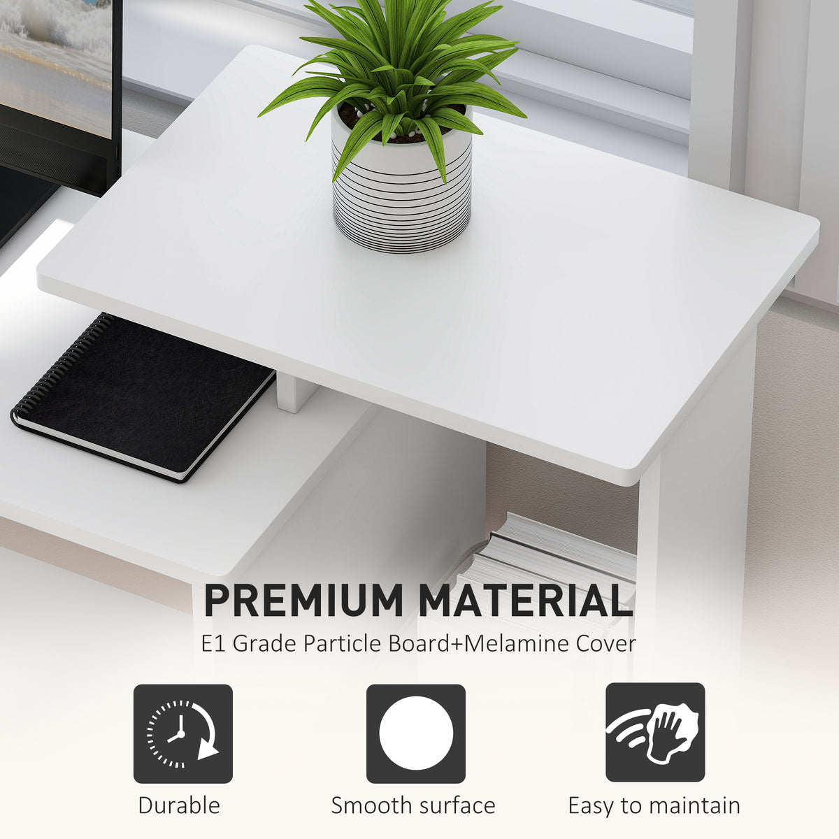 Computer Desk with Keyboard Tray and Storage - White-Office Products > Office Furniture > Office Desks & Work Stations > Computer Desks-DECOROLALA