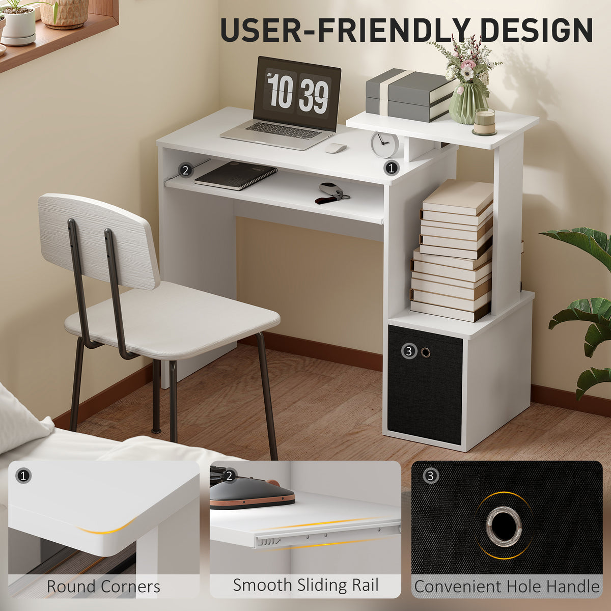 Computer Desk with Keyboard Tray and Storage - White-Office Products > Office Furniture > Office Desks & Work Stations > Computer Desks-DECOROLALA
