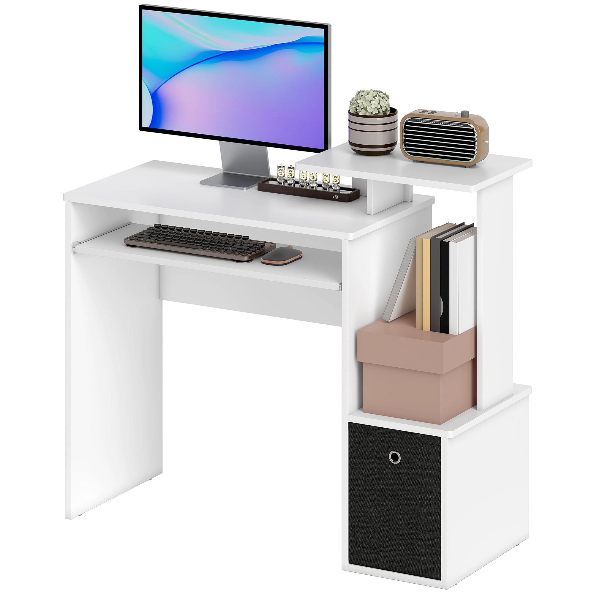 Computer Desk with Keyboard Tray and Storage - White-Office Products > Office Furniture > Office Desks & Work Stations > Computer Desks-DECOROLALA