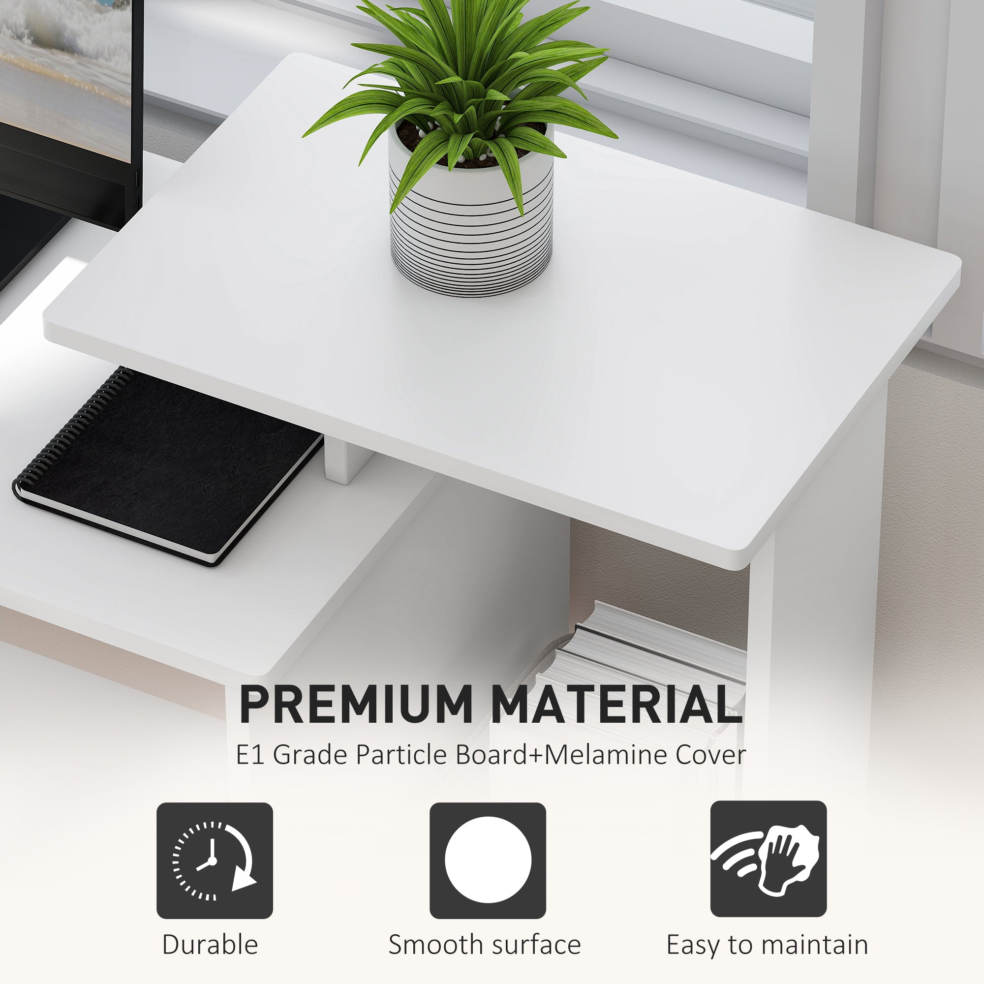 Computer Desk with Sliding Keyboard Tray Storage Drawer Shelf Home Office Workstation White-Office Products > Office Furniture > Office Desks & Work Stations > Computer Desks-DECOROLALA