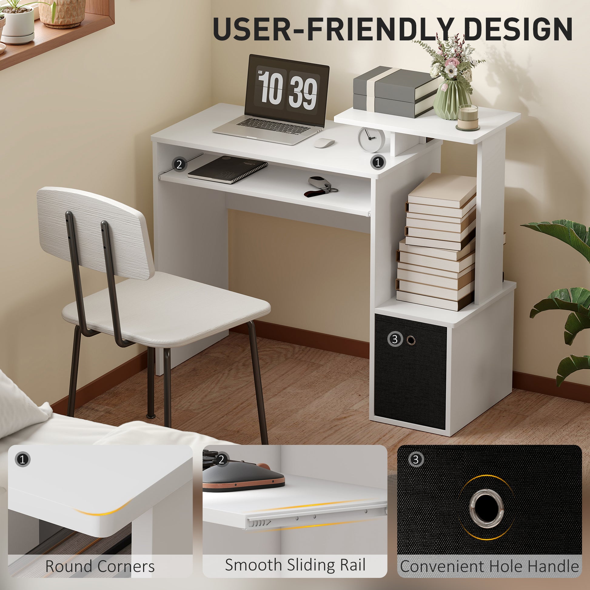 Computer Desk with Sliding Keyboard Tray Storage Drawer Shelf Home Office Workstation White-Office Products > Office Furniture > Office Desks & Work Stations > Computer Desks-DECOROLALA