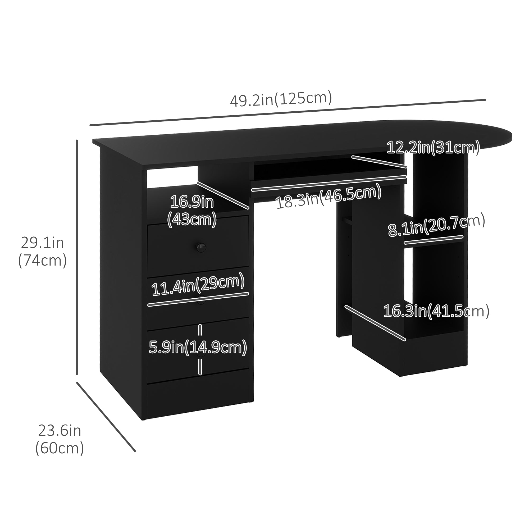 Computer Desk with Storage Black 49.2"-DECOROLALA