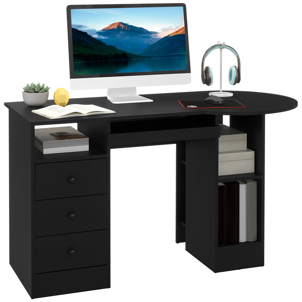 Computer Desk with Storage Black 49.2"-DECOROLALA