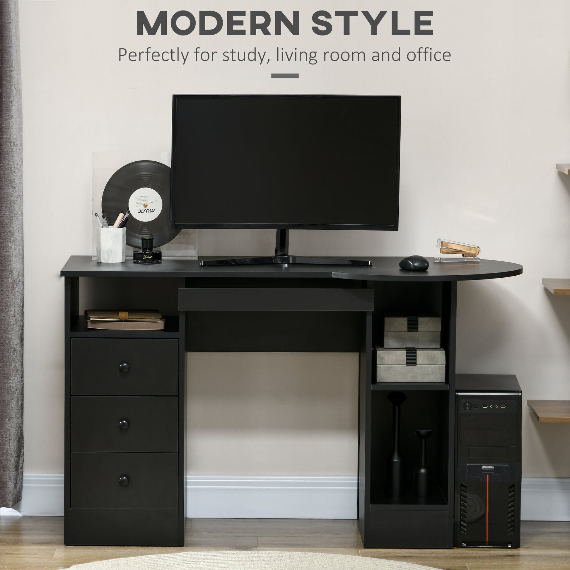 Computer Desk with Storage Black 49.2"-DECOROLALA