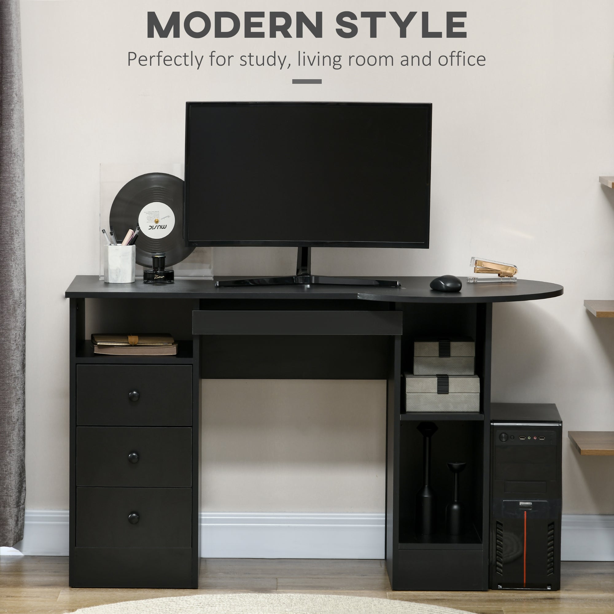 Computer Desk with Storage Black 49.2"-DECOROLALA