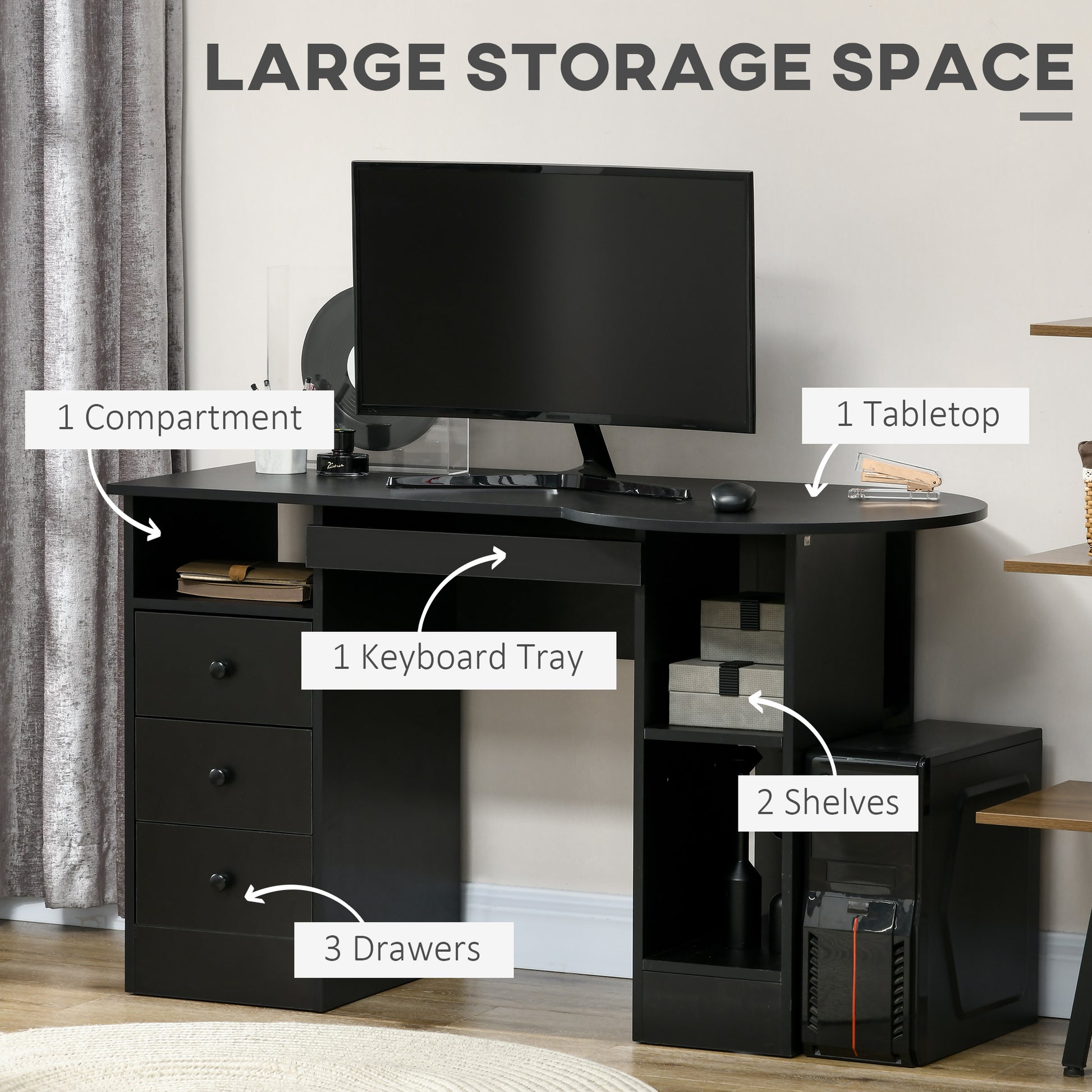 Computer Desk with Storage Black 49.2"-DECOROLALA