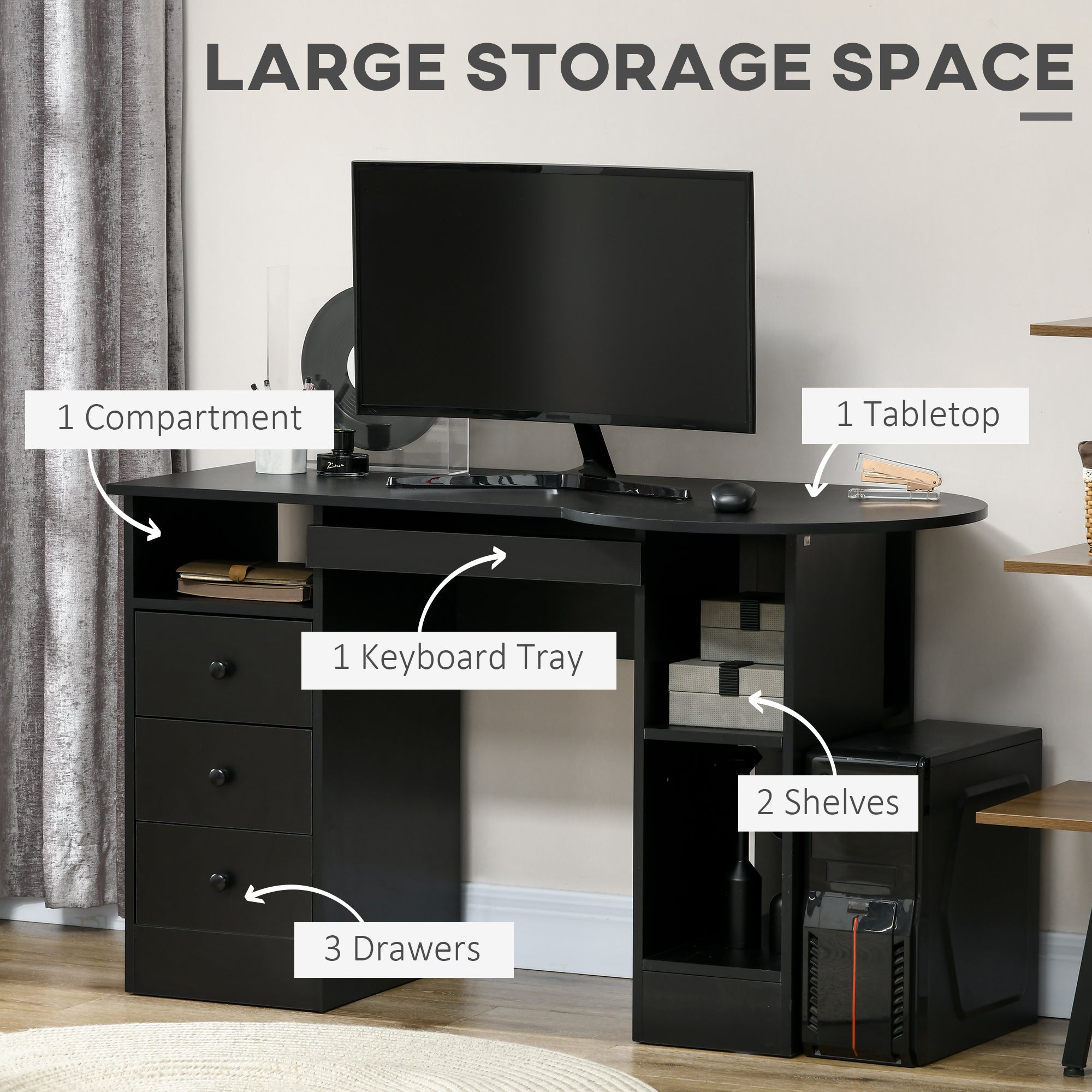Computer Desk with Storage Black 49.2"-DECOROLALA