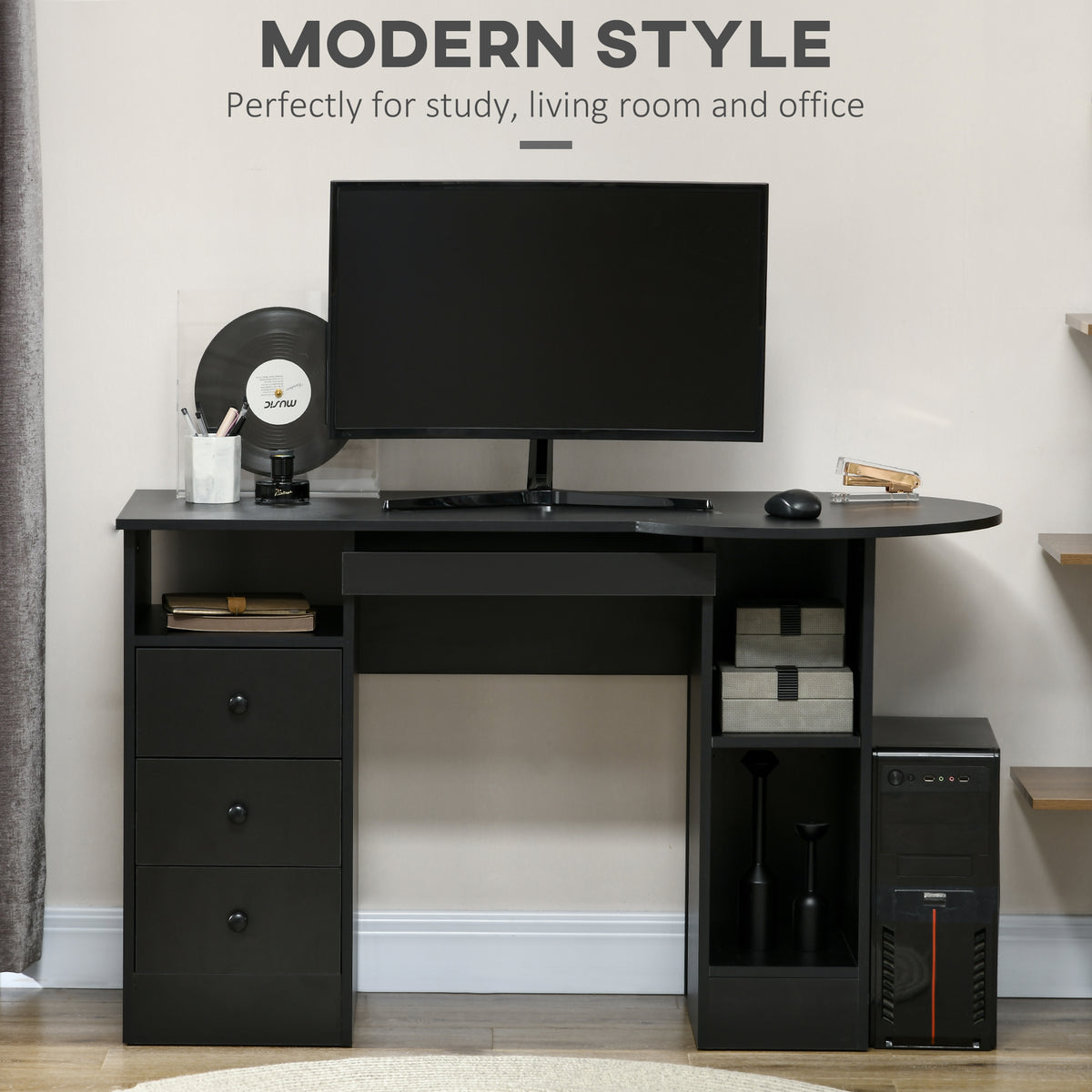 Computer Desk with Storage Black 49.2"-DECOROLALA