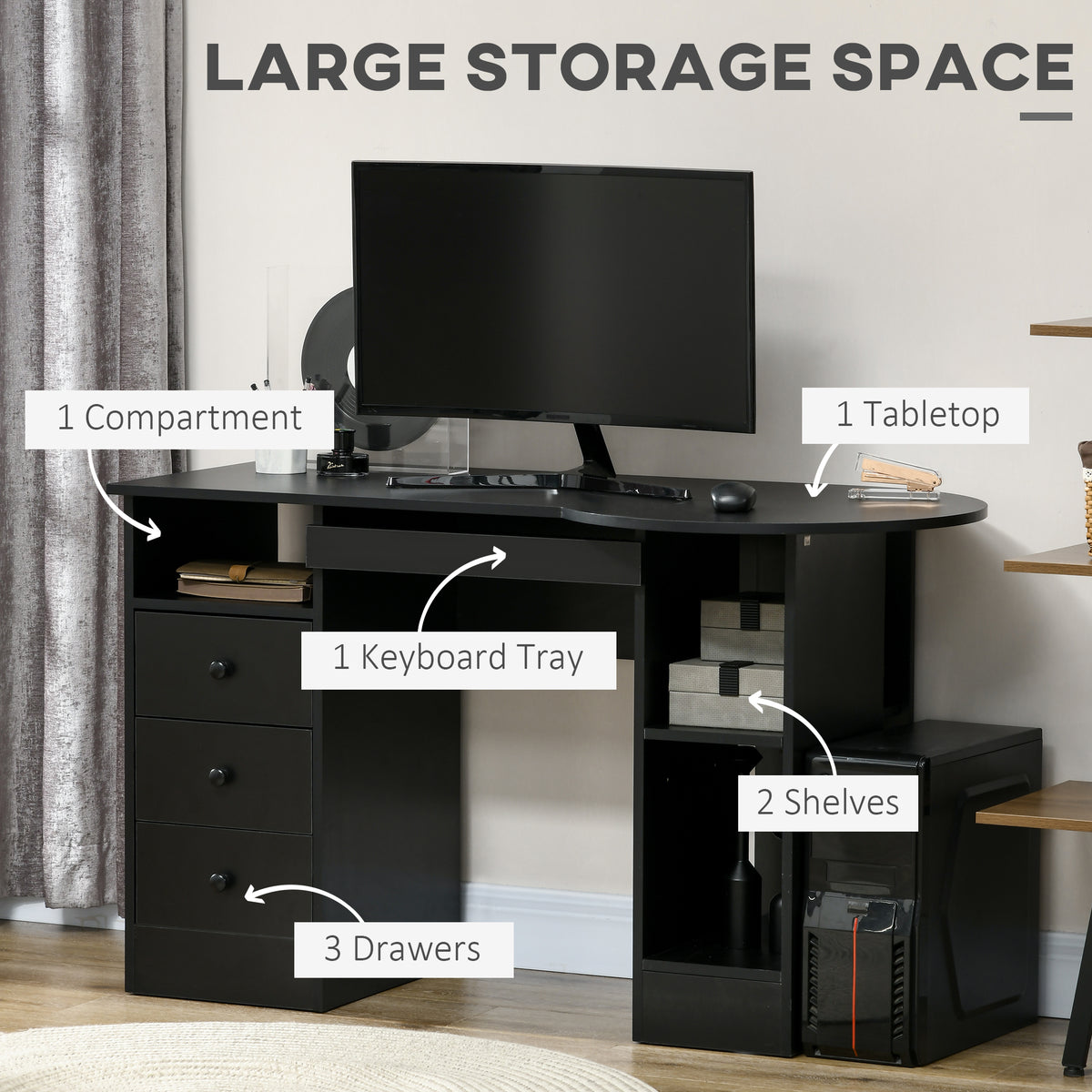 Computer Desk with Storage Black 49.2"-DECOROLALA