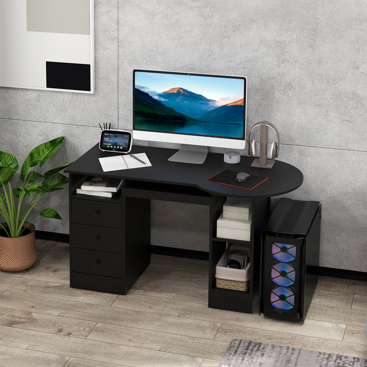 Computer Desk with Storage Black 49.2"-DECOROLALA