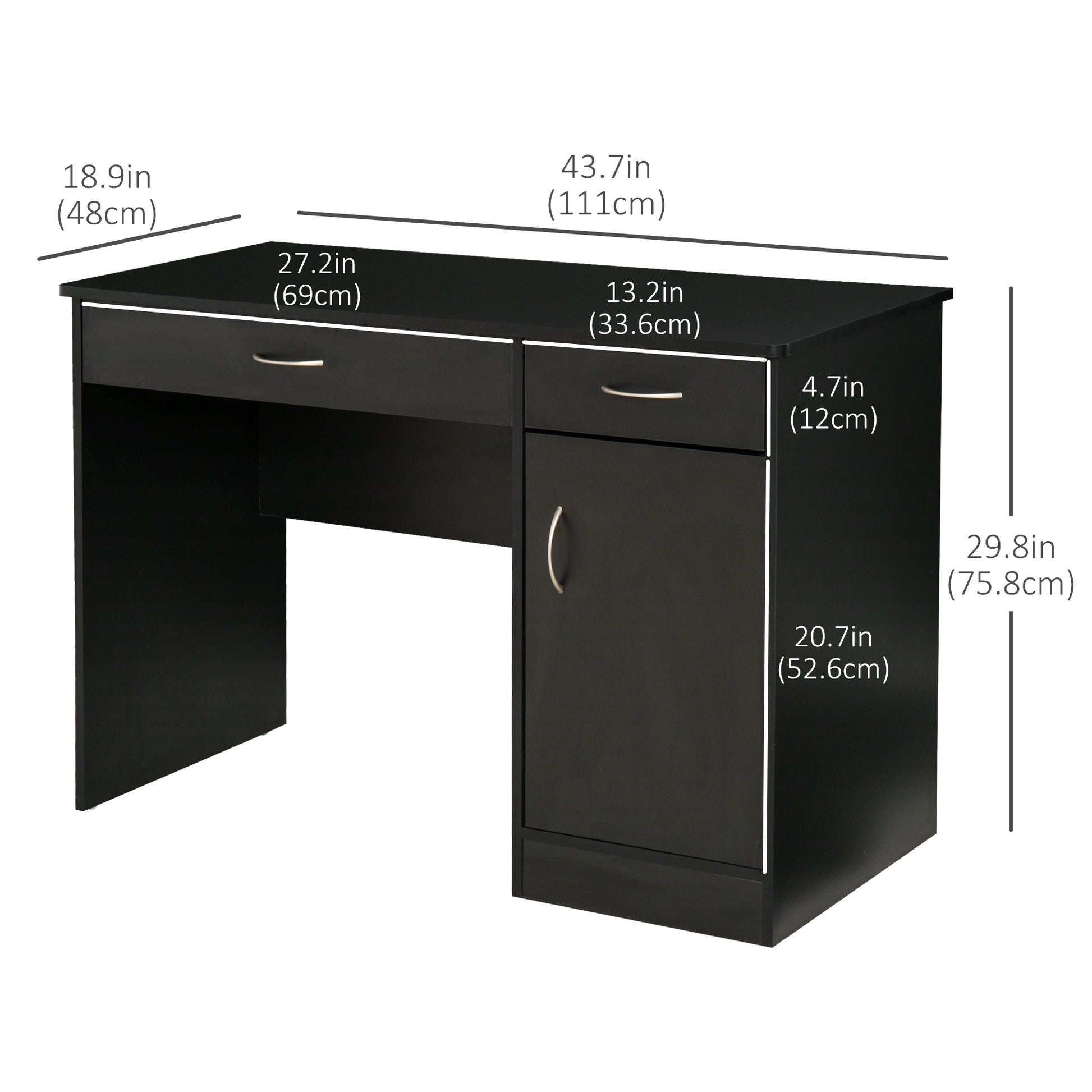 Computer Desk with Storage Drawers, Study Writing Table with Cabinet Adjustable Shelf for Home Office Workstation Bedroom, Black-Office Products > Office Furniture > Office Desks & Work Stations > Writing Desks-DECOROLALA