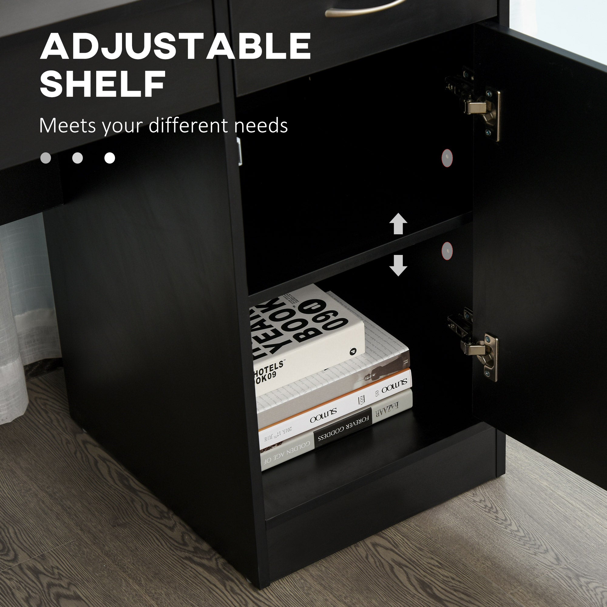 Computer Desk with Storage Drawers, Study Writing Table with Cabinet Adjustable Shelf for Home Office Workstation Bedroom, Black-Office Products > Office Furniture > Office Desks & Work Stations > Writing Desks-DECOROLALA