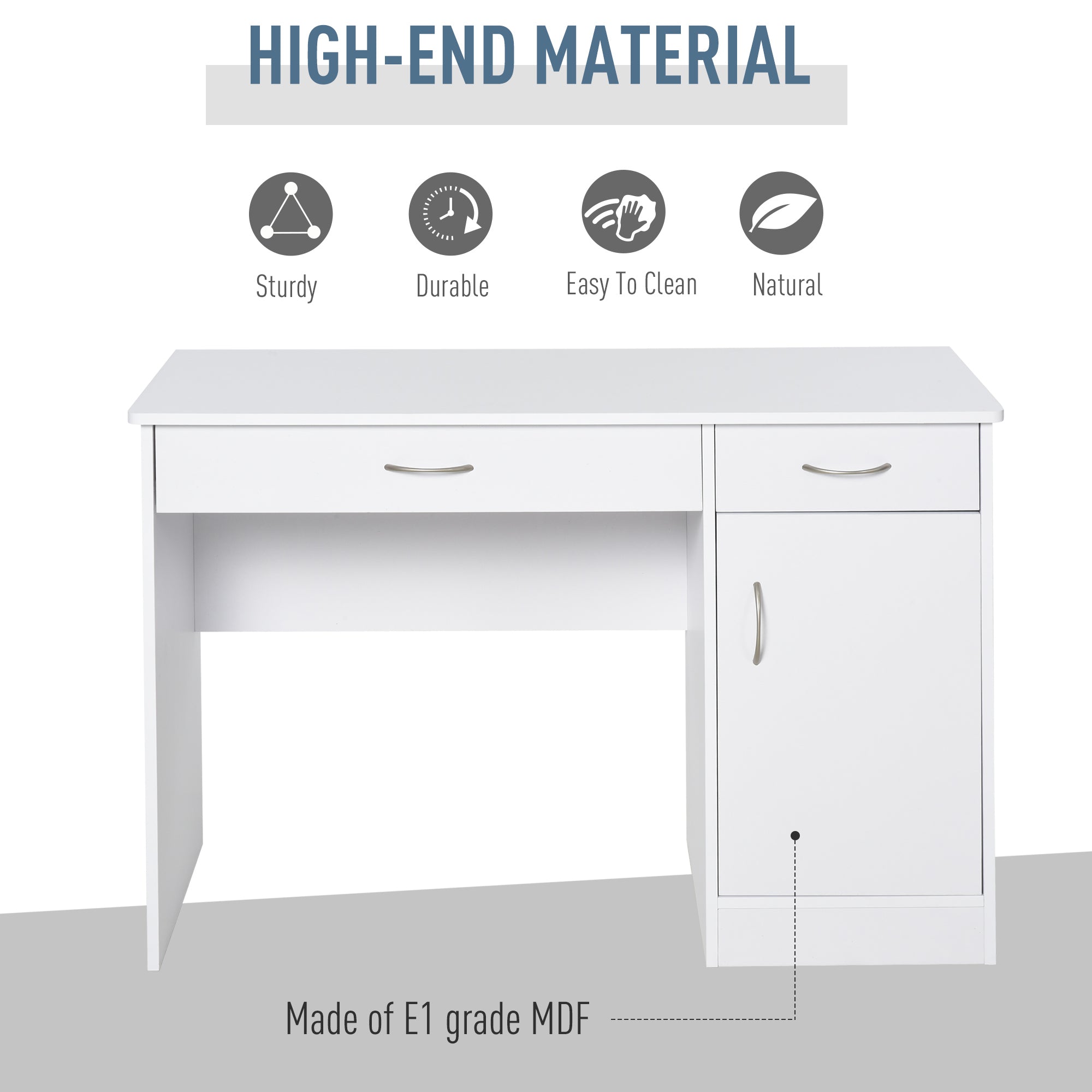 Computer Desk with Storage Drawers, Study Writing Table with Cabinet Adjustable Shelf for Home Office Workstation Bedroom, White-Office Products > Office Furniture > Office Desks & Work Stations > Writing Desks-DECOROLALA