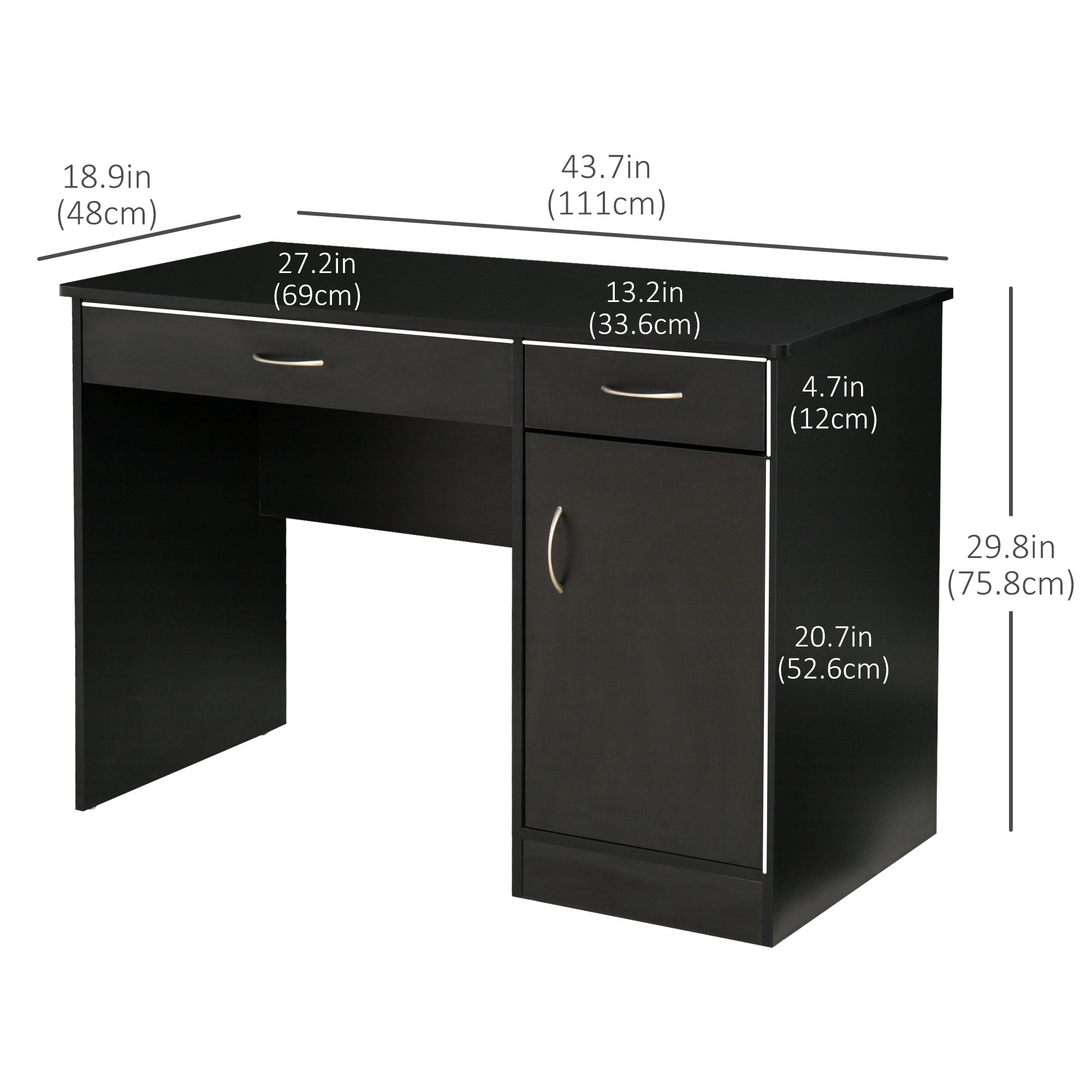 Computer Desk with Storage Drawers and Cabinet - Black-Office Products > Office Furniture > Office Desks & Work Stations > Writing Desks-DECOROLALA