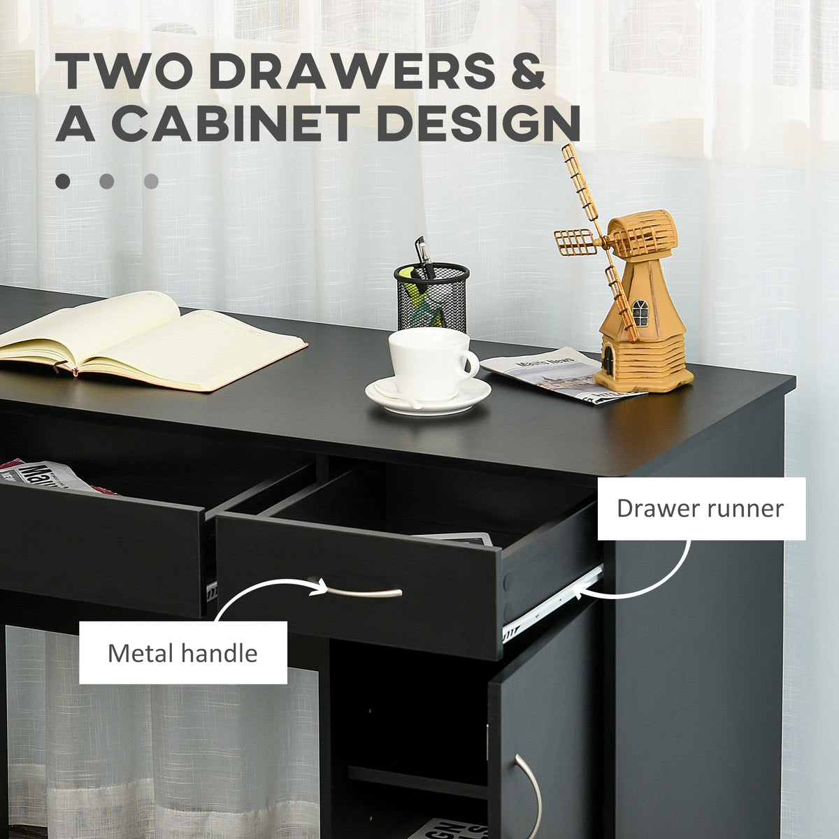 Computer Desk with Storage Drawers and Cabinet - Black-Office Products > Office Furniture > Office Desks & Work Stations > Writing Desks-DECOROLALA