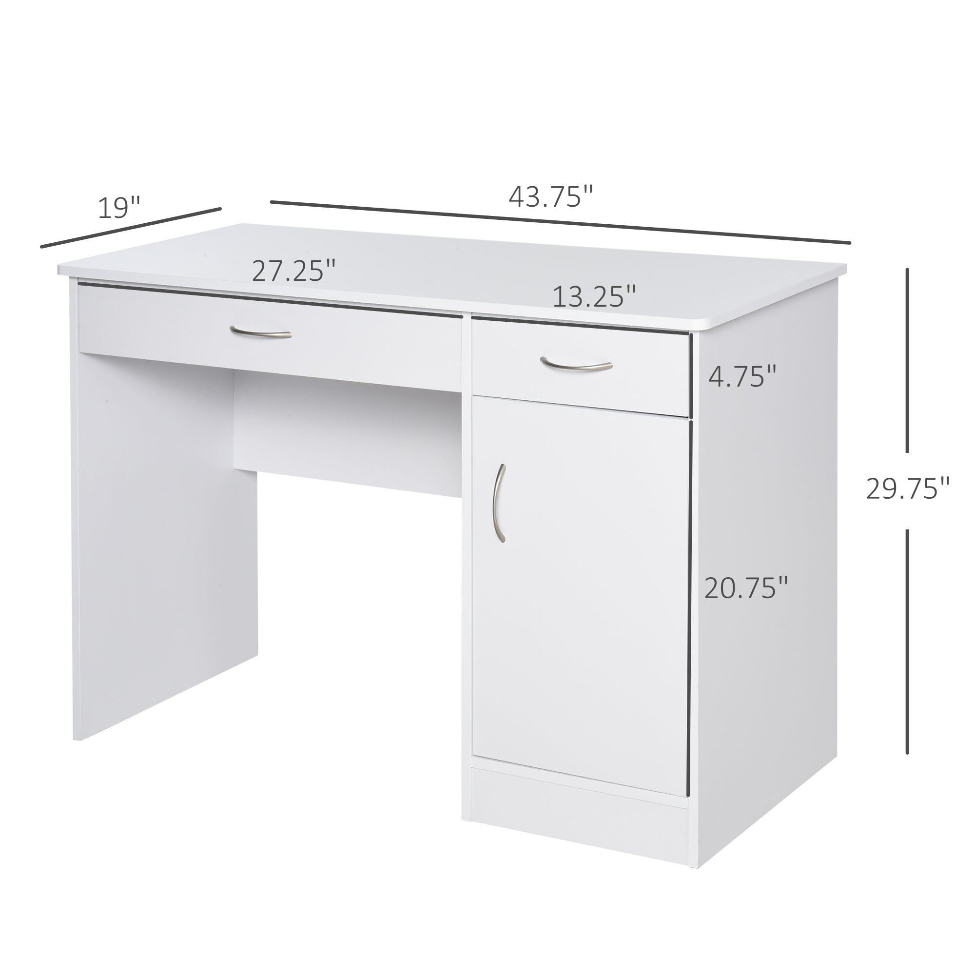 Computer Desk with Storage Drawers and Cabinet - White-Office Products > Office Furniture > Office Desks & Work Stations > Writing Desks-DECOROLALA