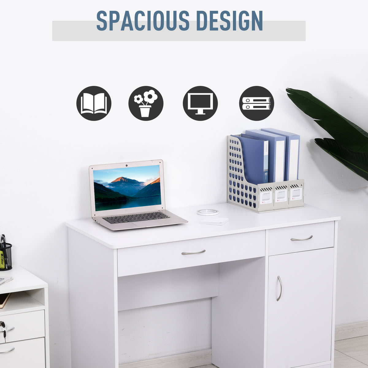 Computer Desk with Storage Drawers and Cabinet - White-Office Products > Office Furniture > Office Desks & Work Stations > Writing Desks-DECOROLALA