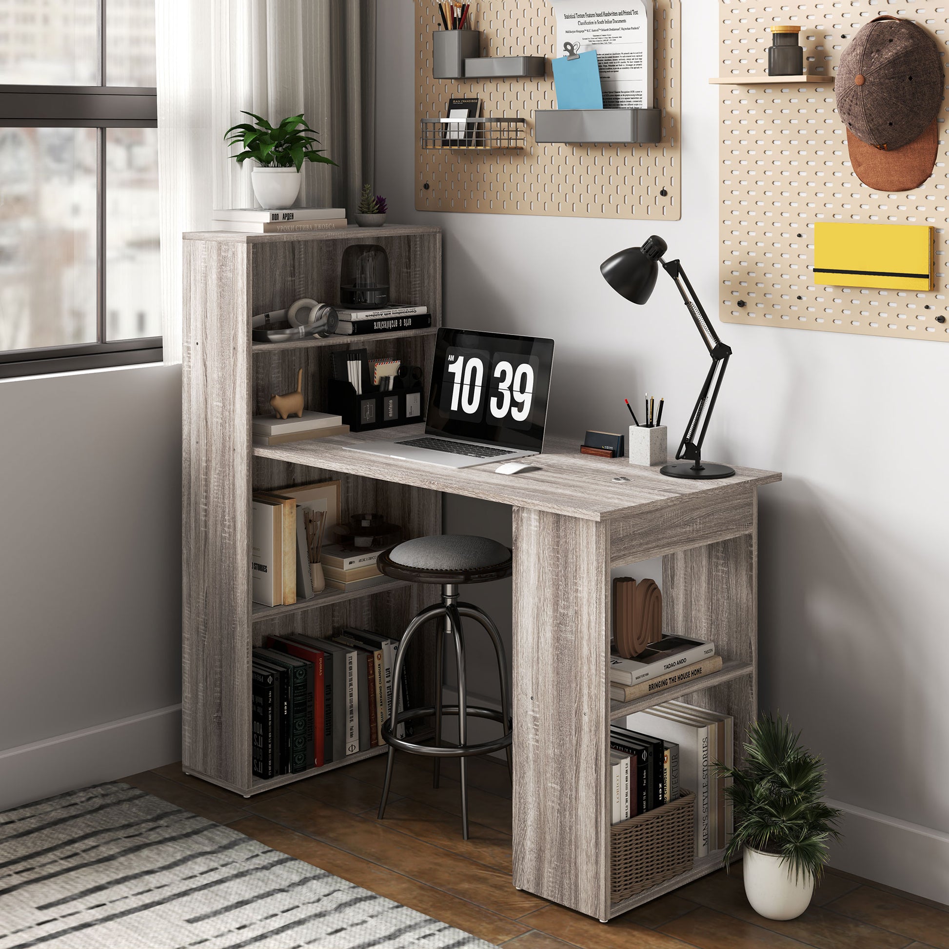 Computer Desk with Storage, PC Table with Bookshelf for Home Office, Study Room, Oak-Office Products > Office Furniture > Office Desks & Work Stations > Writing Desks-DECOROLALA