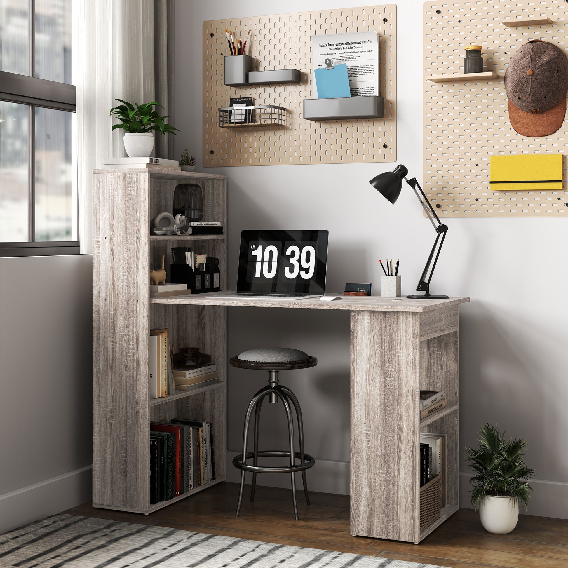 Computer Desk with Storage, PC Table with Bookshelf for Home Office, Study Room, Oak-Office Products > Office Furniture > Office Desks & Work Stations > Writing Desks-DECOROLALA