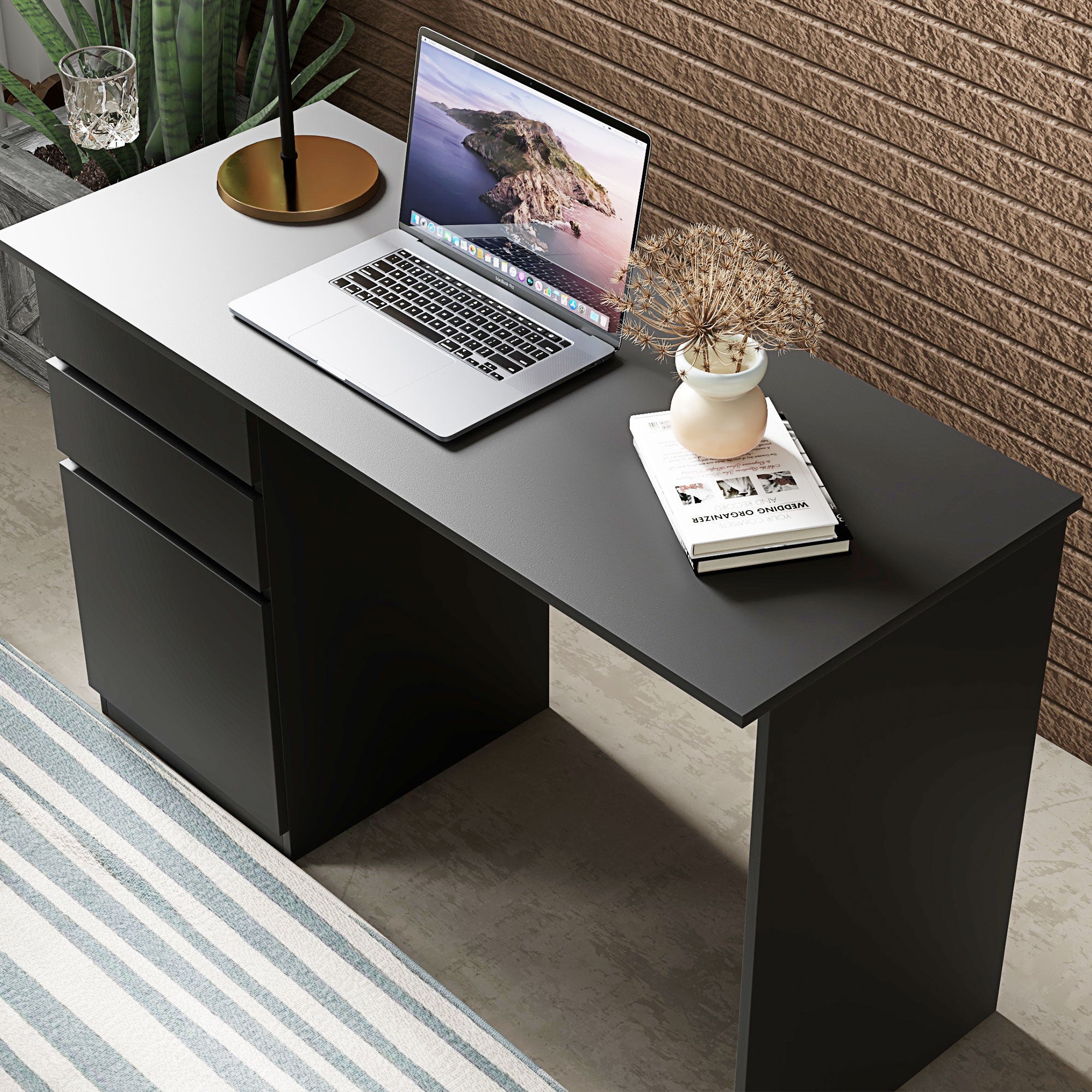 Computer Desk with Storage, PC Table with Drawers and Cabinet for Home Office, Study Room, Black-Office Products > Office Furniture > Office Desks & Work Stations > Computer Desks-DECOROLALA