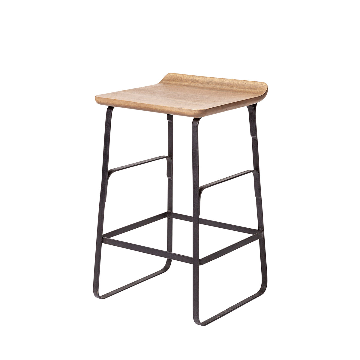 Conan 25" Seat Height Brown Wood Seat Black Metal Frame Counter Stool-Bar Stools-DECOROLALA