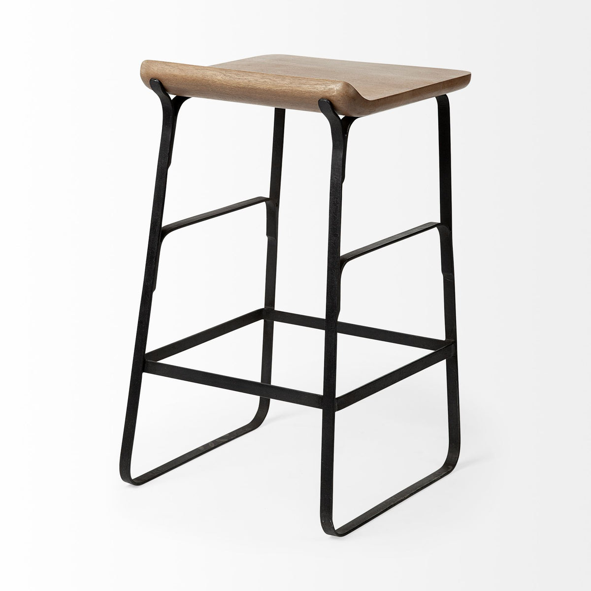 Conan 25" Seat Height Brown Wood Seat Black Metal Frame Counter Stool-Bar Stools-DECOROLALA
