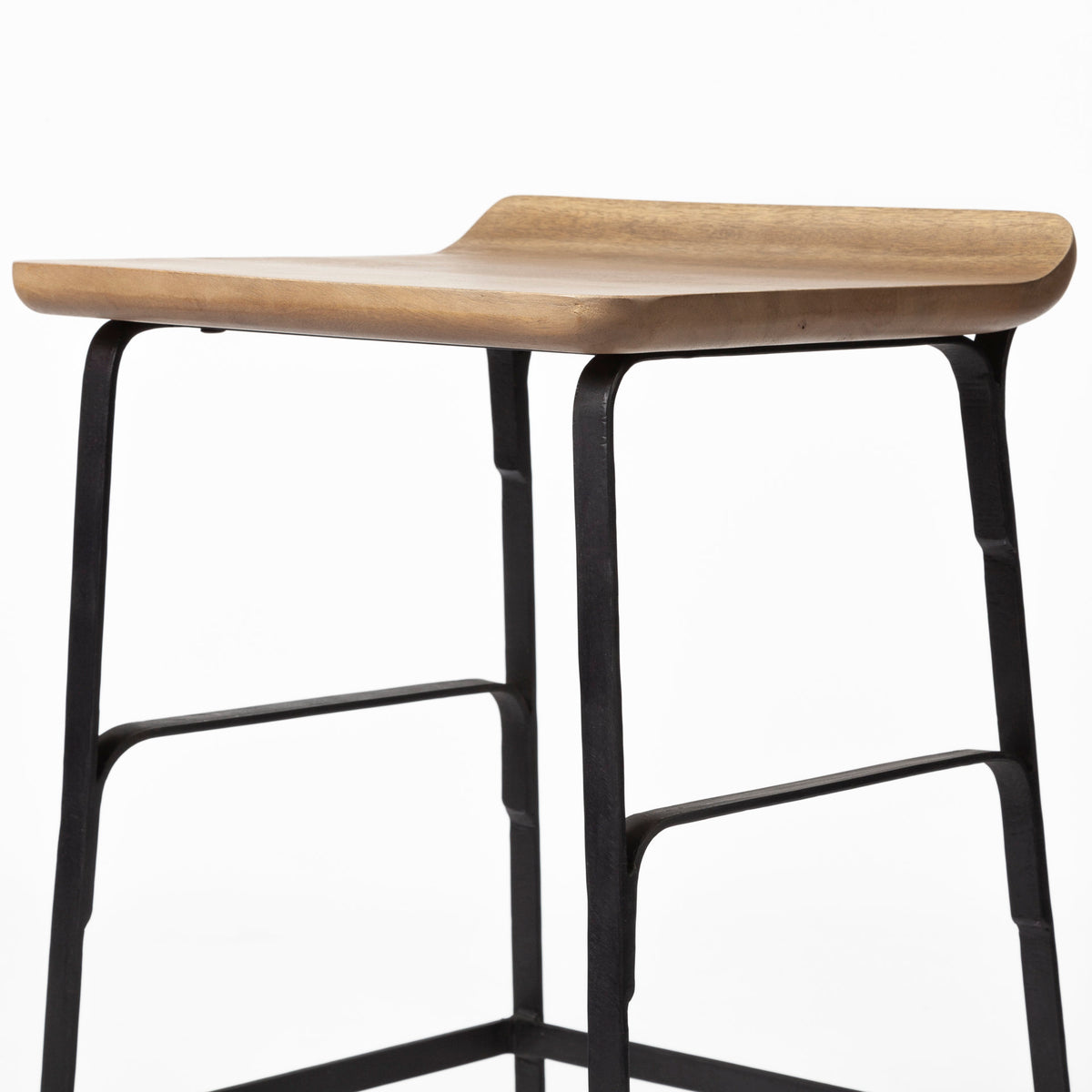 Conan 25" Seat Height Brown Wood Seat Black Metal Frame Counter Stool-Bar Stools-DECOROLALA